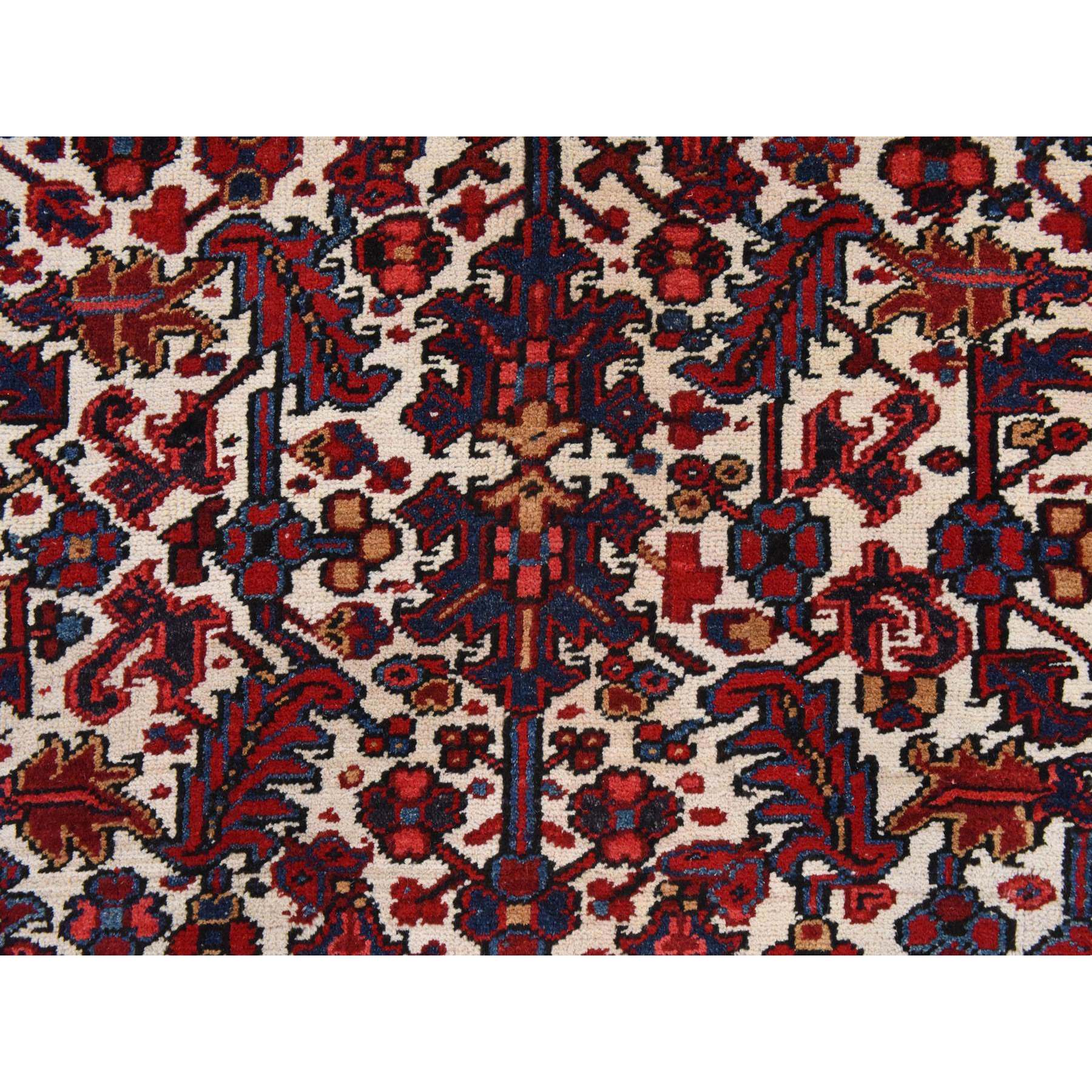 8'3"x11'1" Daisy White, Antique Persian Heriz, Good Condition, Clean, Full Pile, All Over Flower Geometric Design, 100% Wool, Hand Knotted, Oriental Rug Sh78433