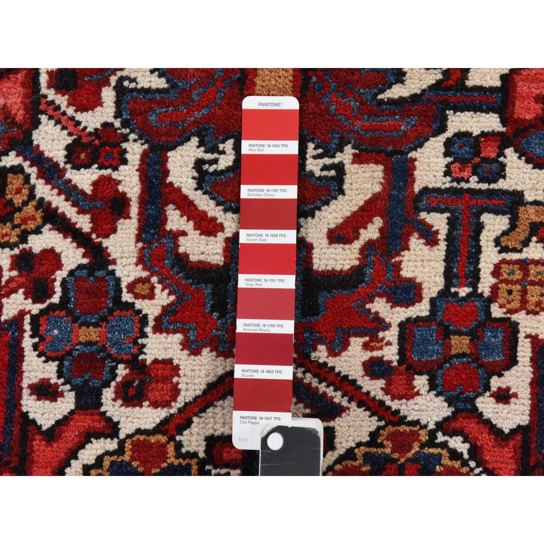 8'3"x11'1" Daisy White, Antique Persian Heriz, Good Condition, Clean, Full Pile, All Over Flower Geometric Design, 100% Wool, Hand Knotted, Oriental Rug Sh78433