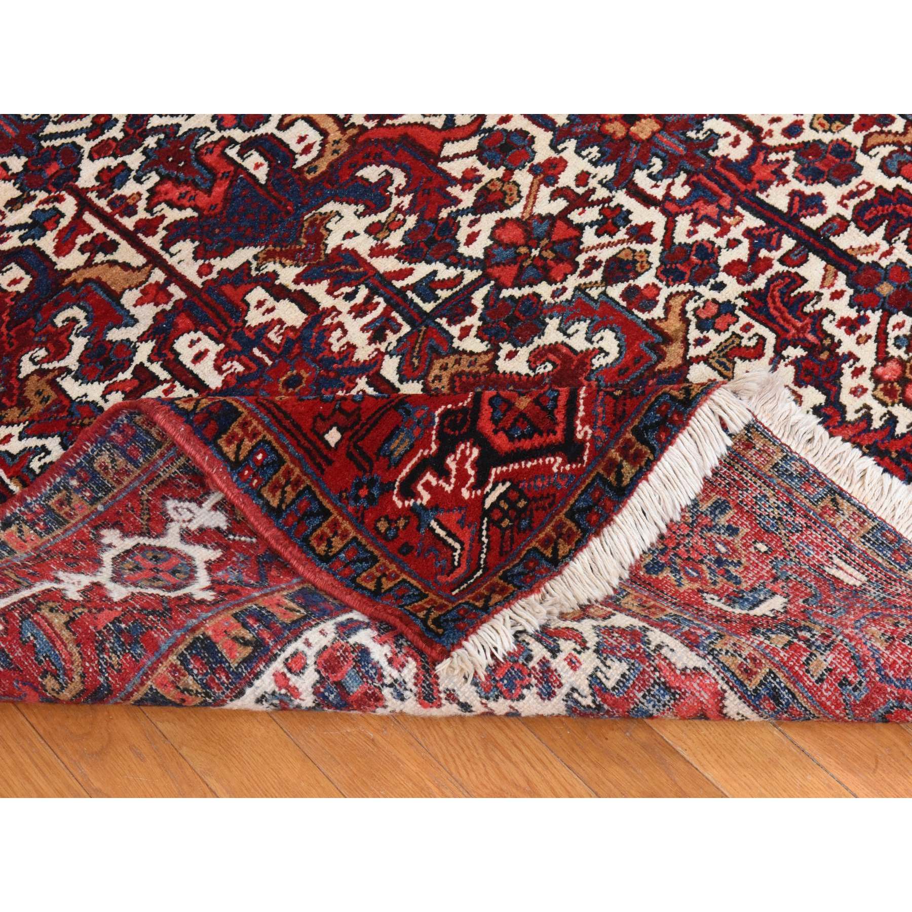 8'3"x11'1" Daisy White, Antique Persian Heriz, Good Condition, Clean, Full Pile, All Over Flower Geometric Design, 100% Wool, Hand Knotted, Oriental Rug Sh78433