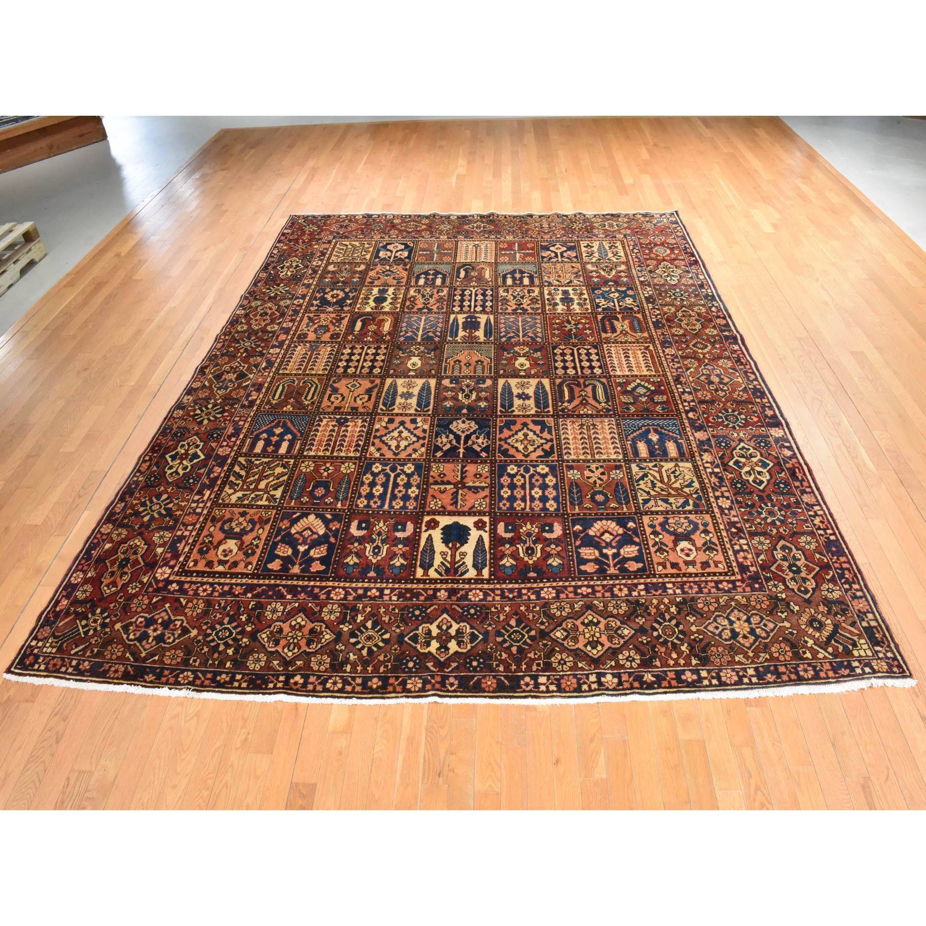 10'4"x12'8" Blush Red, Semi Antique Persian Baktiar, Good Condition, Clean, Full Pile, Classic Garden Design, 100% Wool, Hand Knotted, Oriental Rug Sh78436
