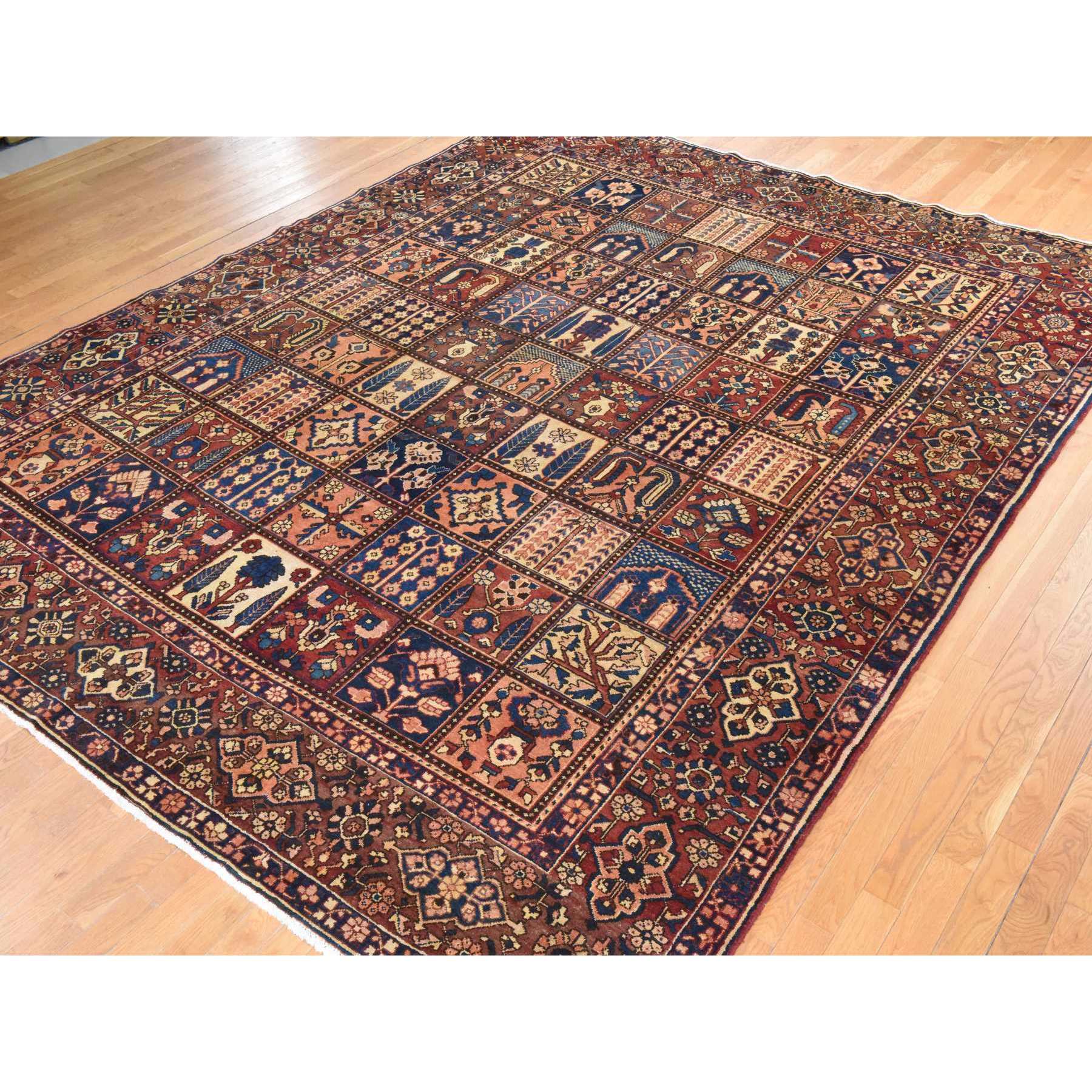 10'4"x12'8" Blush Red, Semi Antique Persian Baktiar, Good Condition, Clean, Full Pile, Classic Garden Design, 100% Wool, Hand Knotted, Oriental Rug Sh78436
