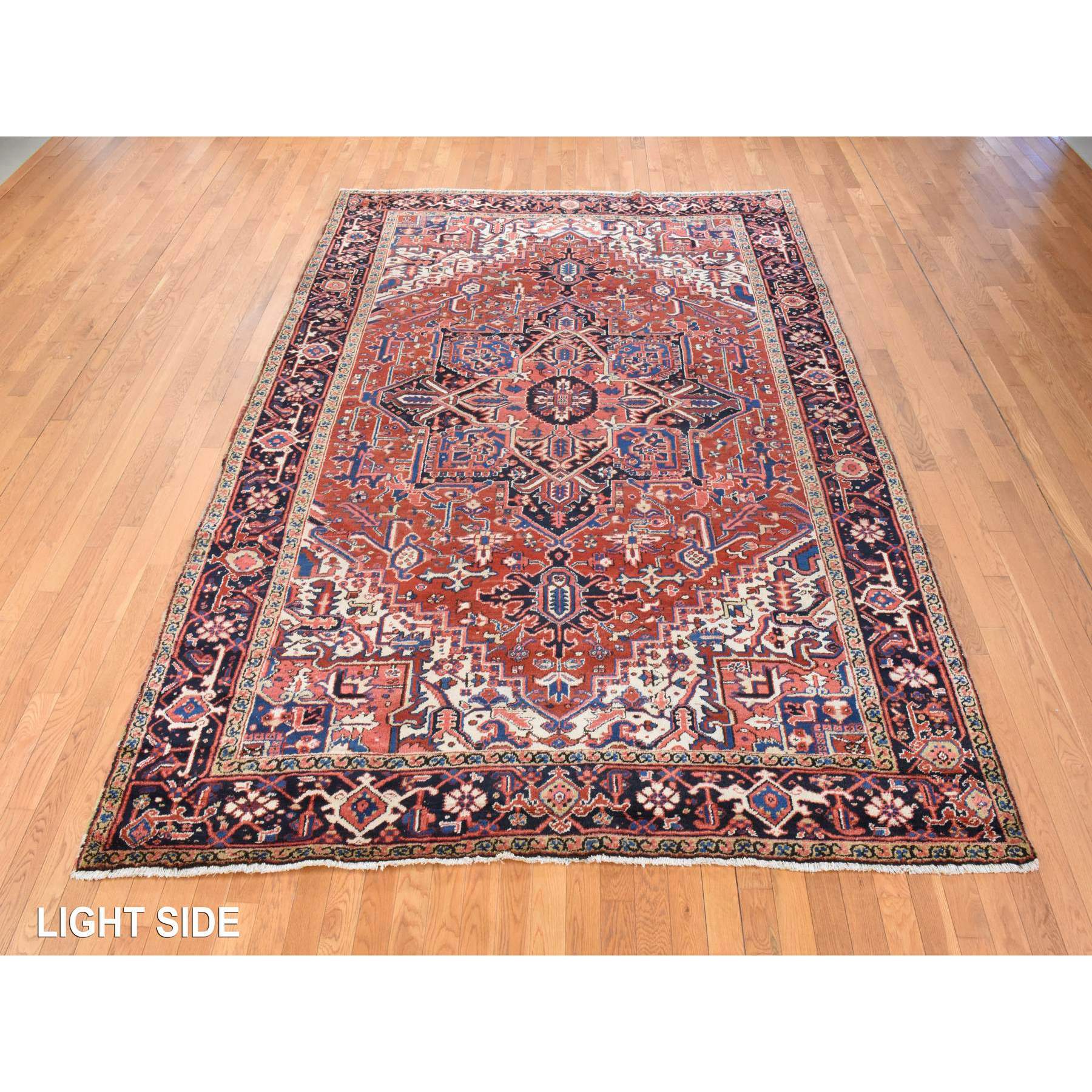 8'x11'3" Crimson Red, Antique Persian Heriz, Good Condition, Clean, Full Pile, Classic Geometric Medallion Design, 100% Wool, Hand Knotted, Oriental Rug Sh78437