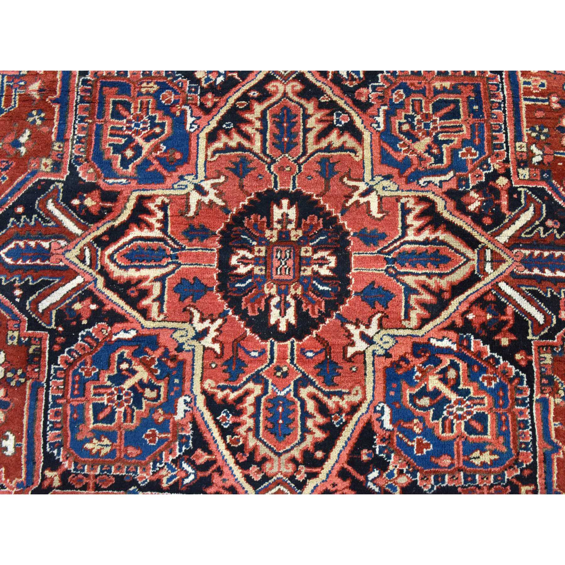 8'x11'3" Crimson Red, Antique Persian Heriz, Good Condition, Clean, Full Pile, Classic Geometric Medallion Design, 100% Wool, Hand Knotted, Oriental Rug Sh78437