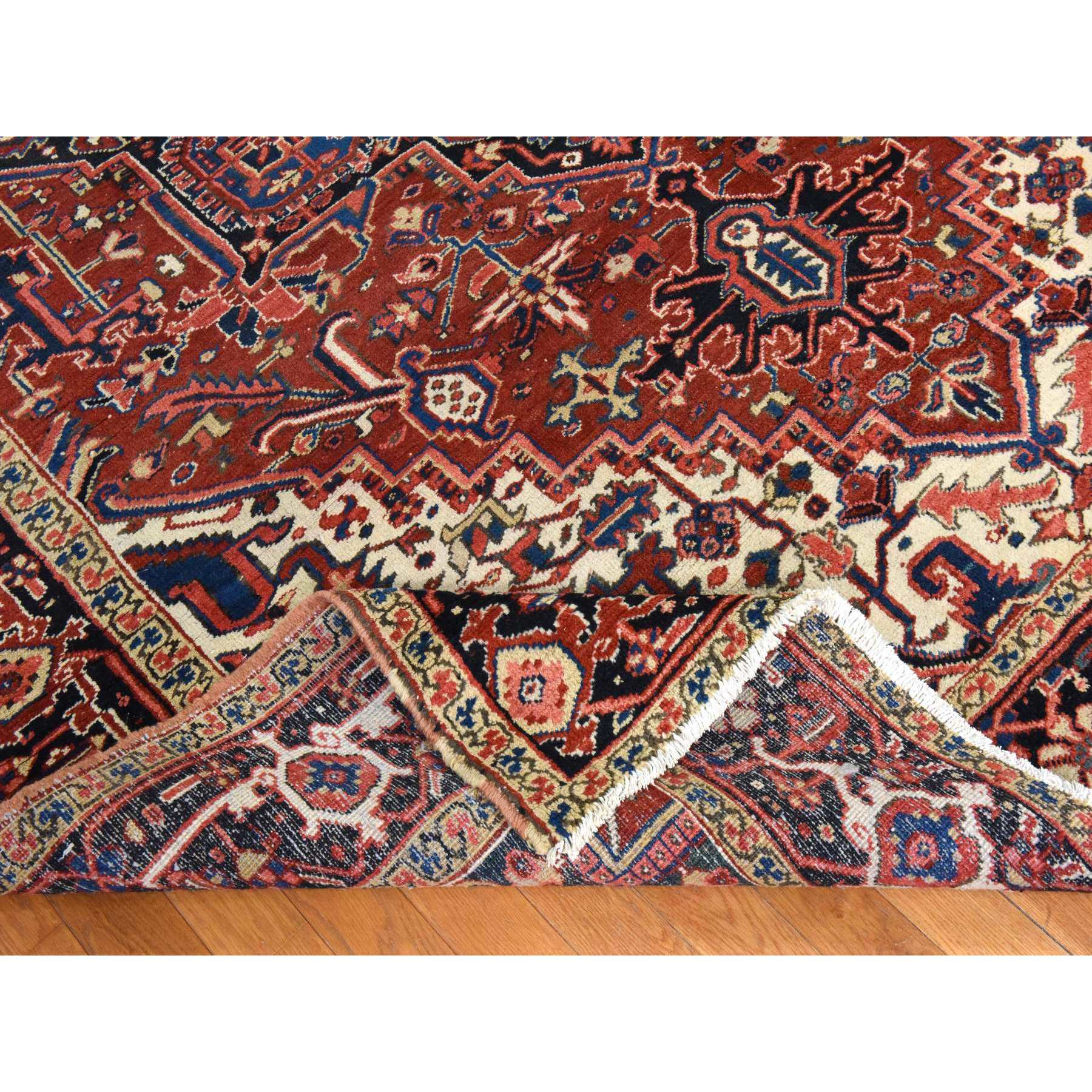 8'x11'3" Crimson Red, Antique Persian Heriz, Good Condition, Clean, Full Pile, Classic Geometric Medallion Design, 100% Wool, Hand Knotted, Oriental Rug Sh78437