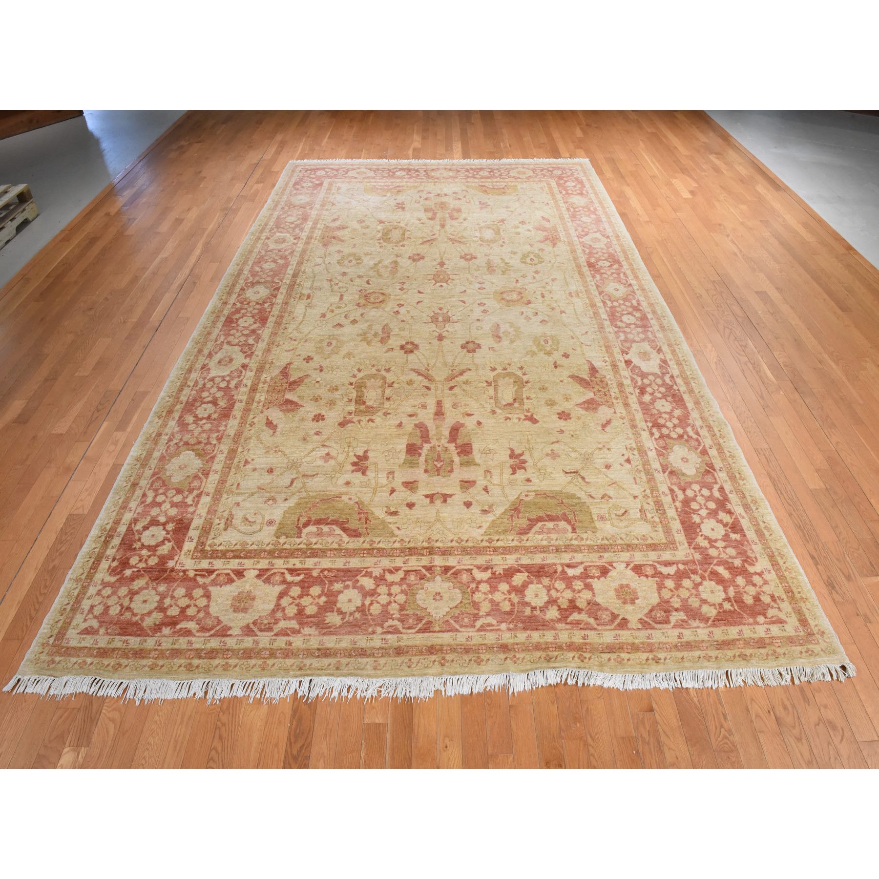 9'8"x16' Beige, Afghan Peshawar with All Over Mahal Design, Clean, Full Pile, Long and Narrow, 100% Wool, Hand Knotted, Oriental Rug Sh78438