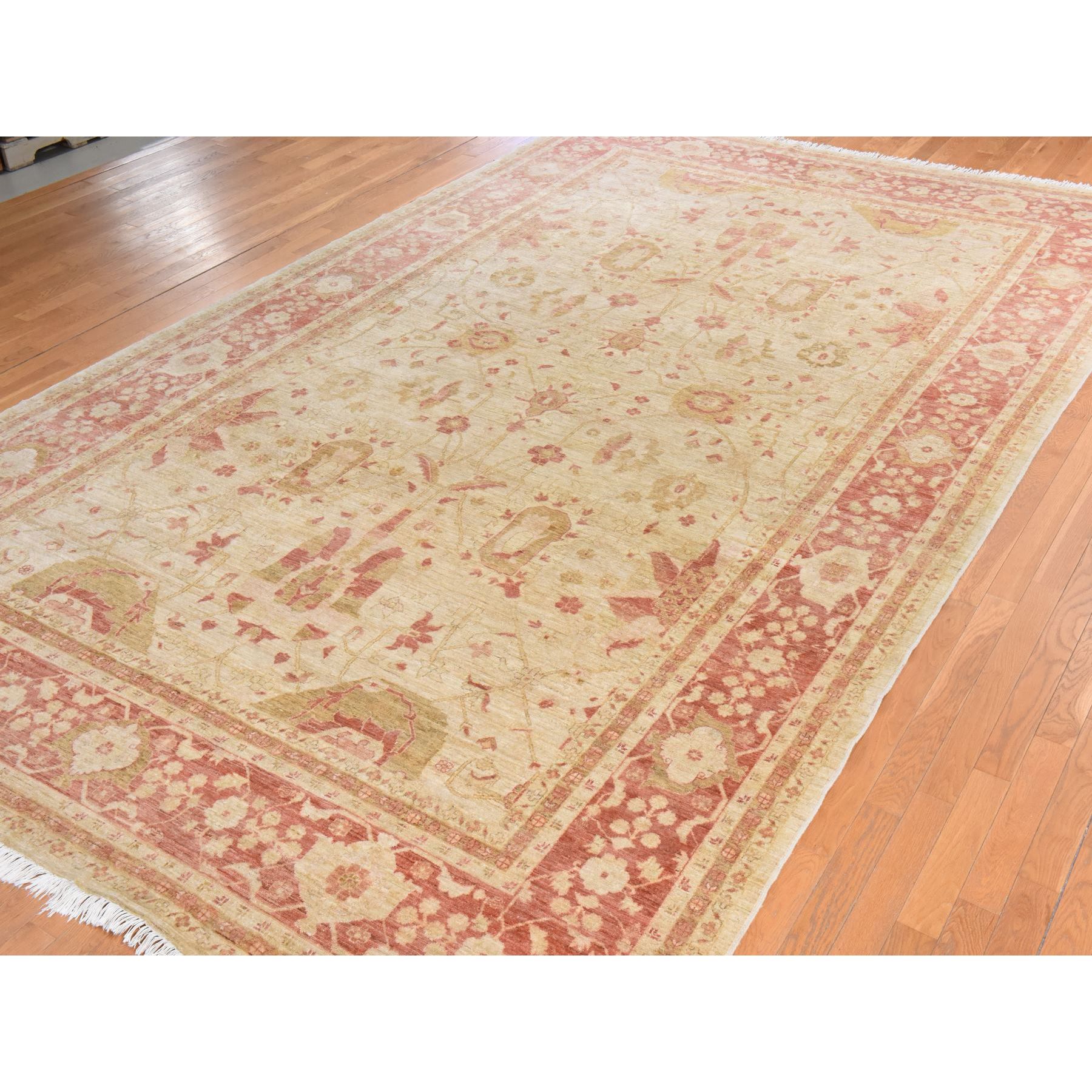 9'8"x16' Beige, Afghan Peshawar with All Over Mahal Design, Clean, Full Pile, Long and Narrow, 100% Wool, Hand Knotted, Oriental Rug Sh78438