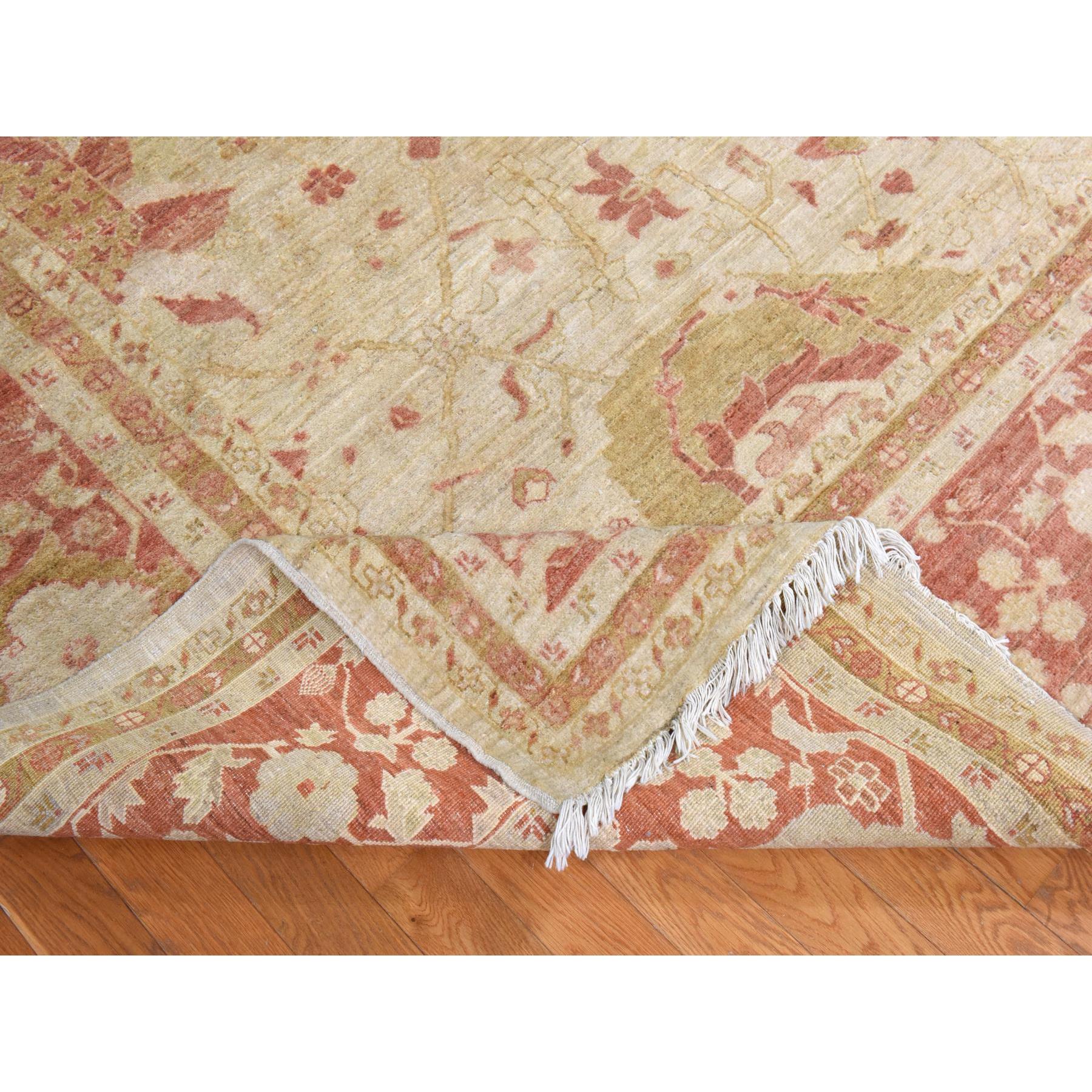 9'8"x16' Beige, Afghan Peshawar with All Over Mahal Design, Clean, Full Pile, Long and Narrow, 100% Wool, Hand Knotted, Oriental Rug Sh78438