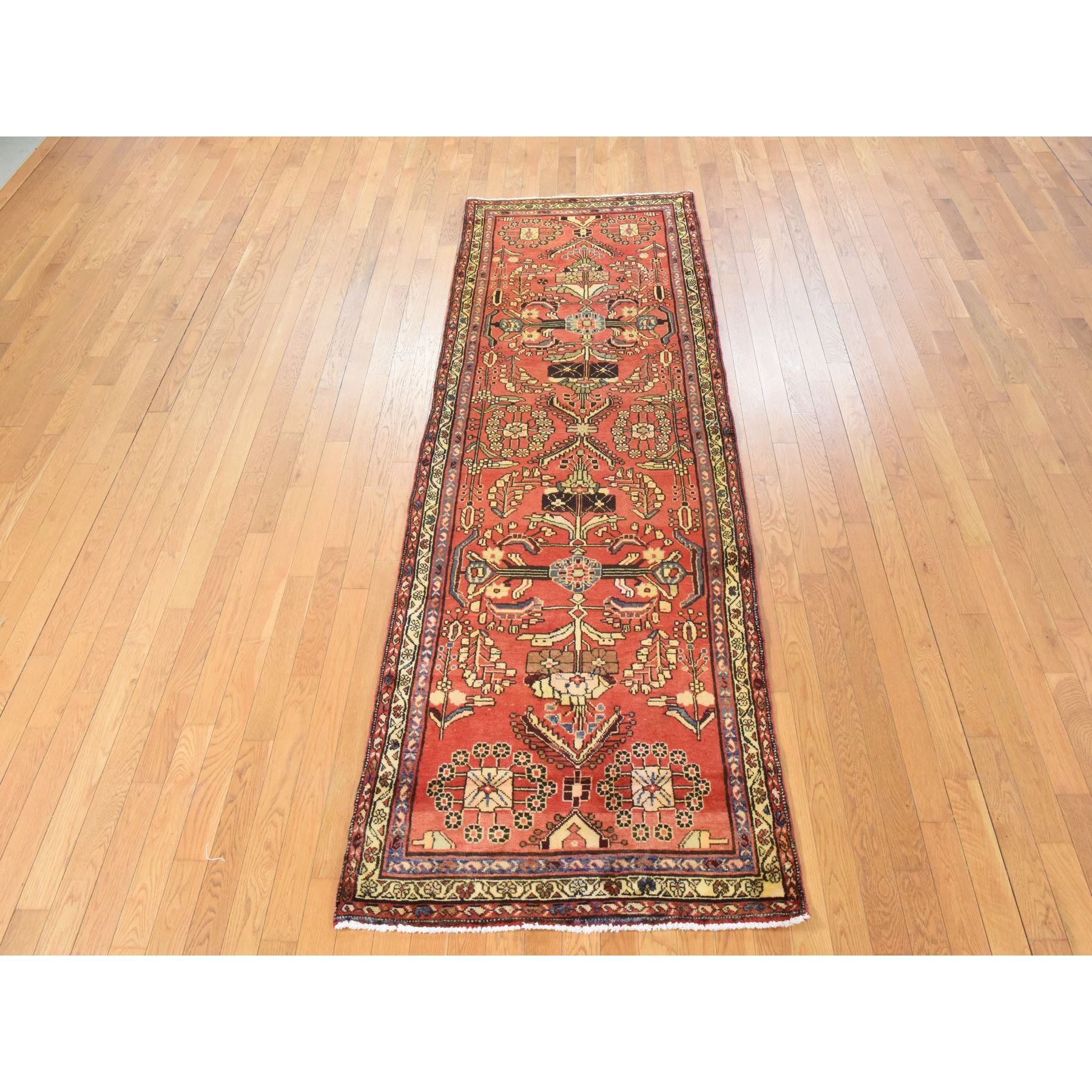 3'4"x9'10" Chili Red, Semi Antique Persian Lilihan, Good Condition, Clean, Full Pile, 100% Wool, Hand Knotted, Wide Runner, Oriental Rug Sh78439