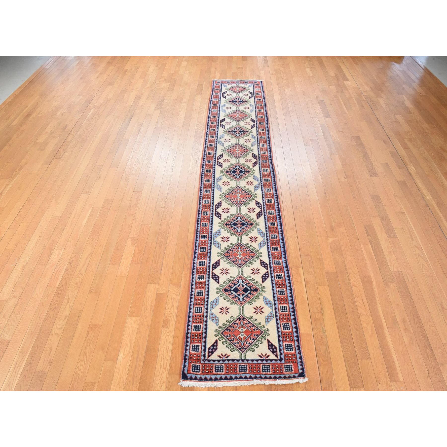 2'6"x13'1" Reed Yellow, Vintage Persian Meshkin, Full Pile and Clean, 100% Wool, Hand Knotted, Runner, Oriental Rug Sh78441