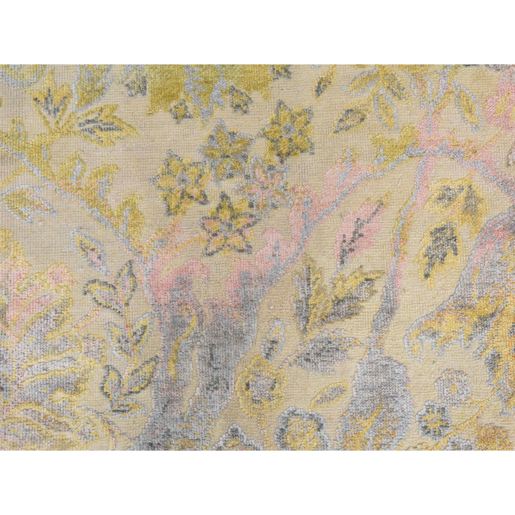 2'x2' Custard Yellow, Natural Wool and Silk, Sample, Strike Off, Bidjar Garus Design, Hand Knotted, Mat, Square, Oriental Rug Sh78443