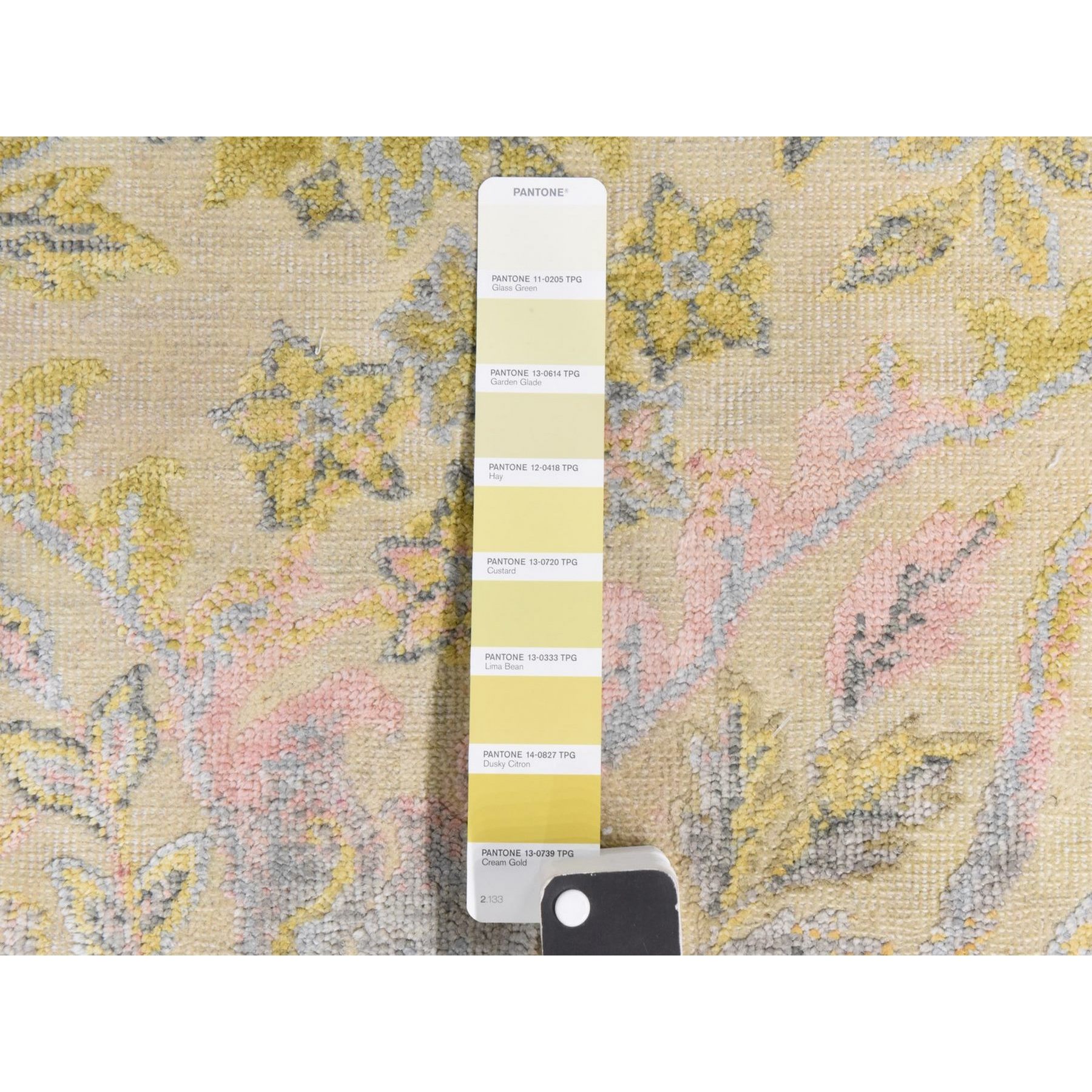 2'x2' Custard Yellow, Natural Wool and Silk, Sample, Strike Off, Bidjar Garus Design, Hand Knotted, Mat, Square, Oriental Rug Sh78443