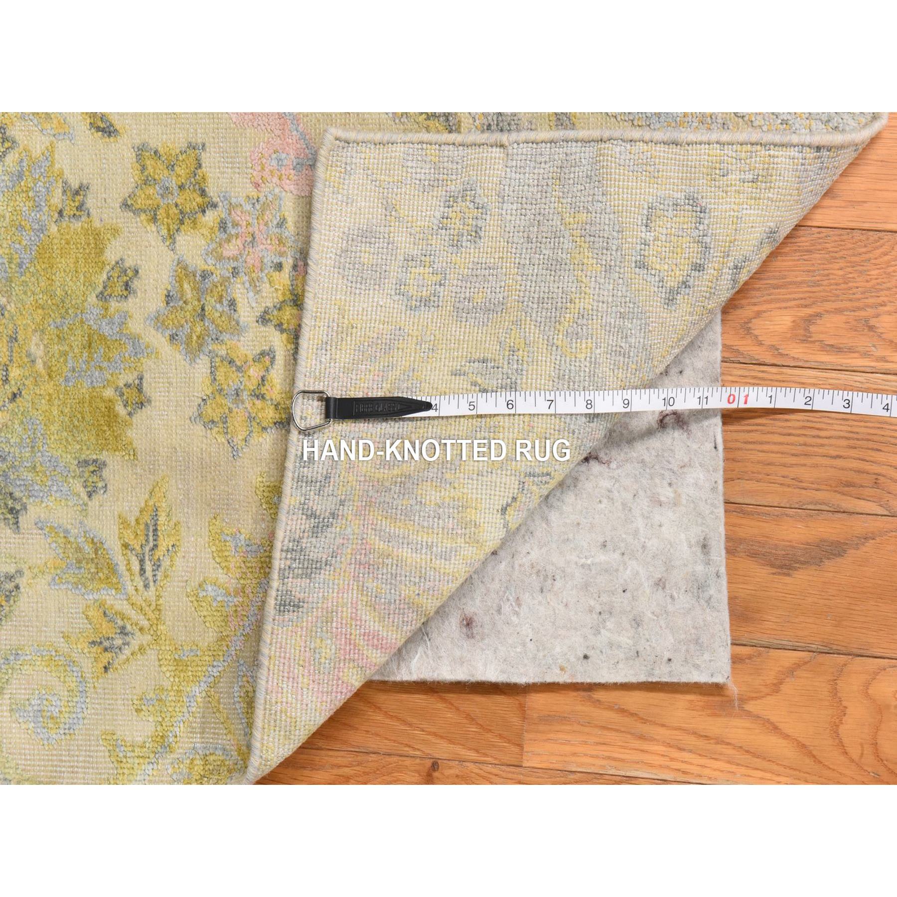 2'x2' Custard Yellow, Natural Wool and Silk, Sample, Strike Off, Bidjar Garus Design, Hand Knotted, Mat, Square, Oriental Rug Sh78443