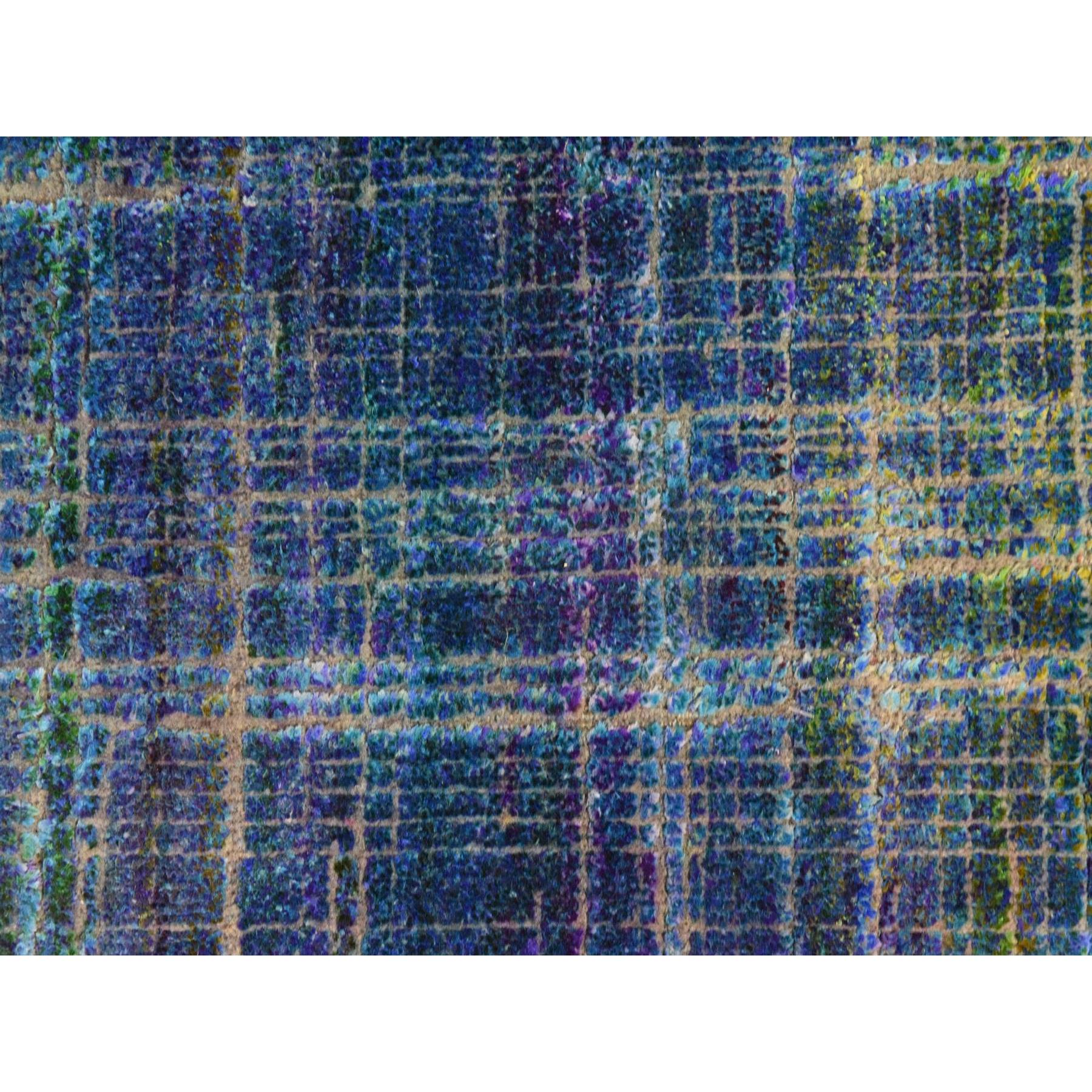 1'6"x2' Galaxy Blue, Pure Sari Silk, Sample, Strike Off, Hand Knotted, Mat, Oriental Rug Sh78444