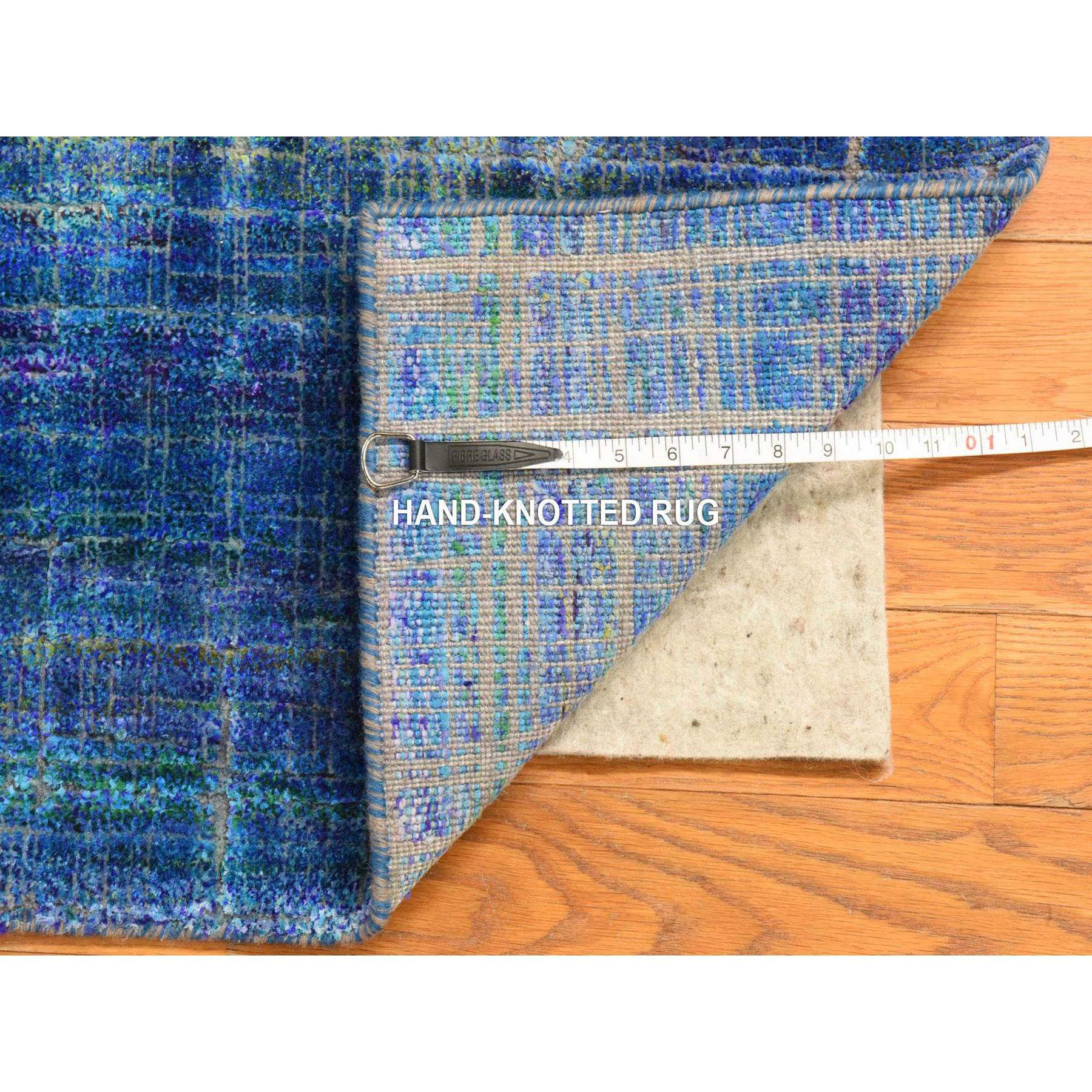 1'6"x2' Galaxy Blue, Pure Sari Silk, Sample, Strike Off, Hand Knotted, Mat, Oriental Rug Sh78444