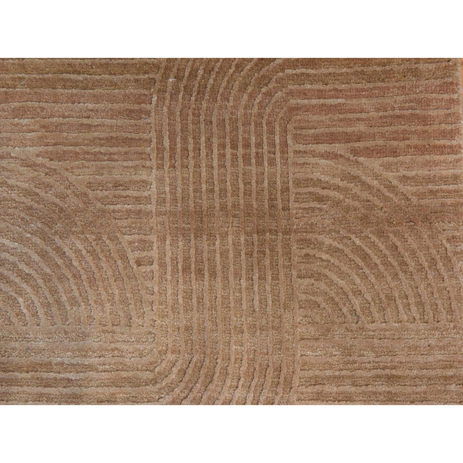 2'x3'2" Tawny Brown, Silk and Carved Wool, Sample, Strike Off, Art Nouveau Style, Hand Knotted, Mat, Oriental Rug Sh78447