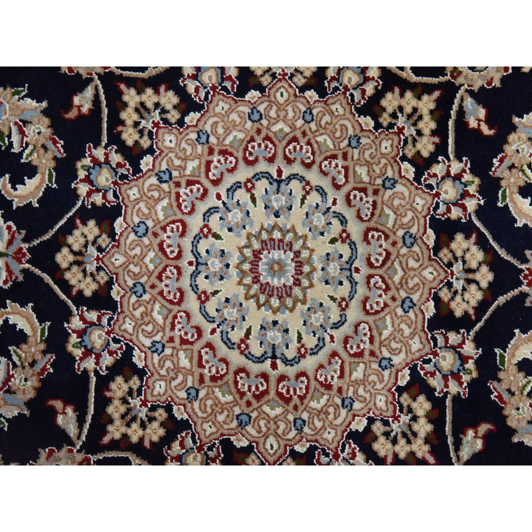4'x6'1" Midnight Blue, Persian Nain Design, Natural Wool and Silk, Hand Knotted Oriental Rug Sh78448
