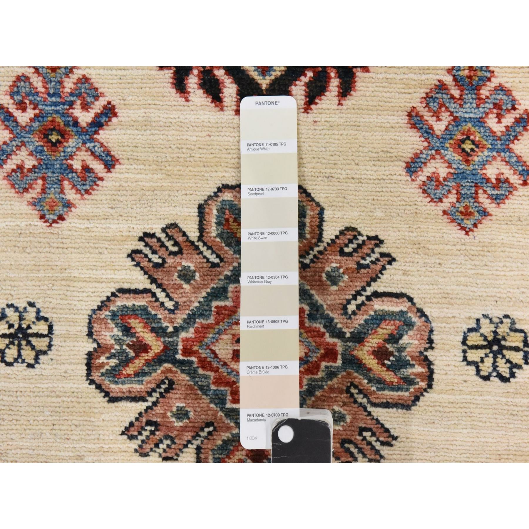 2'9"x8'3" Swan White, Super Kazak, Geometric Design, 100% Shiny Wool, Hand Knotted, Runner, Oriental Rug Sh78449