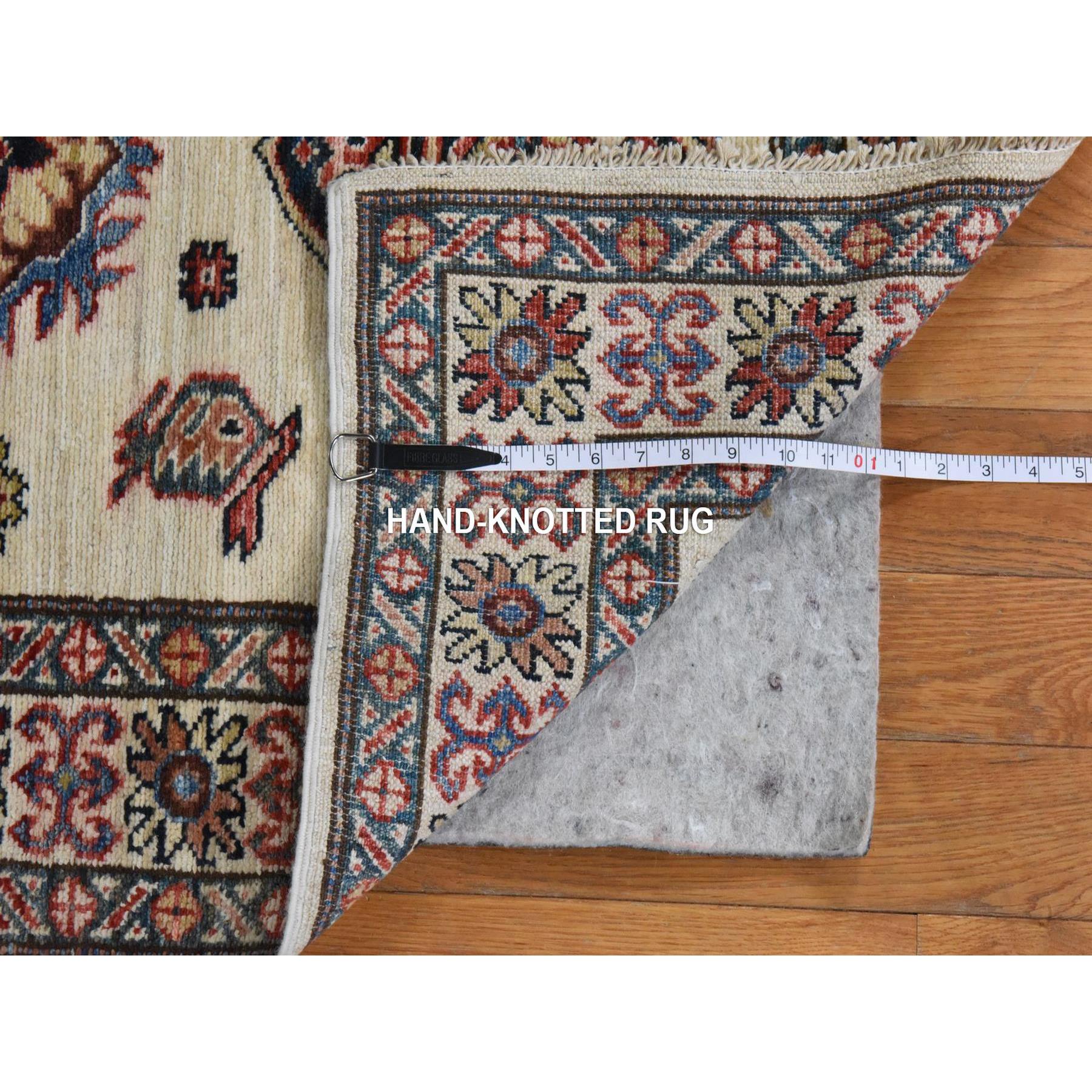 2'9"x8'3" Swan White, Super Kazak, Geometric Design, 100% Shiny Wool, Hand Knotted, Runner, Oriental Rug Sh78449