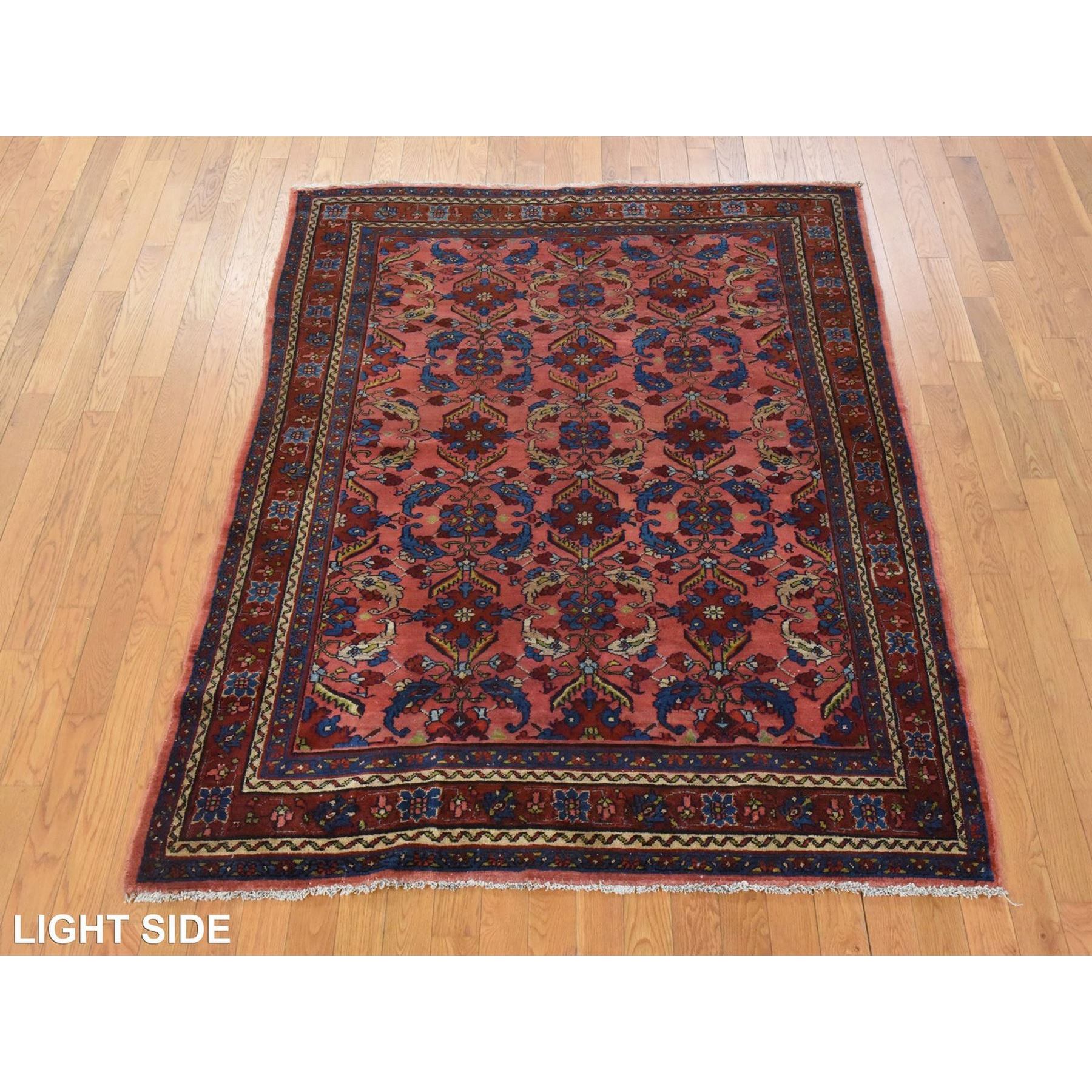 5'1"x6'6" Dahlia Red, Antique Persian Lilihan, Repetitive Flower Rosette Design, Full Even Pile and Clean, 100% Wool, Hand Knotted, Oriental Rug Sh78450