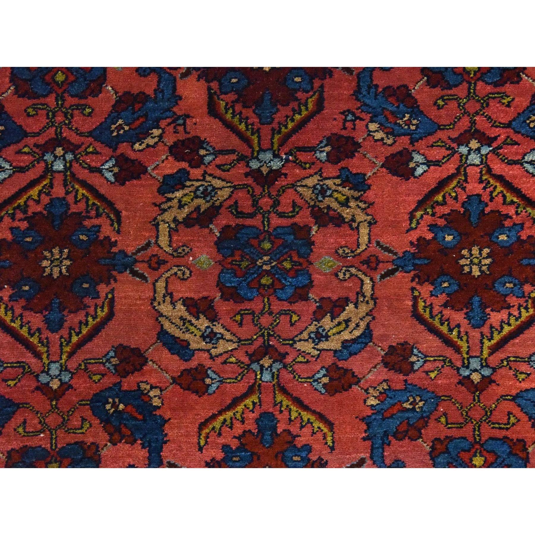 5'1"x6'6" Dahlia Red, Antique Persian Lilihan, Repetitive Flower Rosette Design, Full Even Pile and Clean, 100% Wool, Hand Knotted, Oriental Rug Sh78450