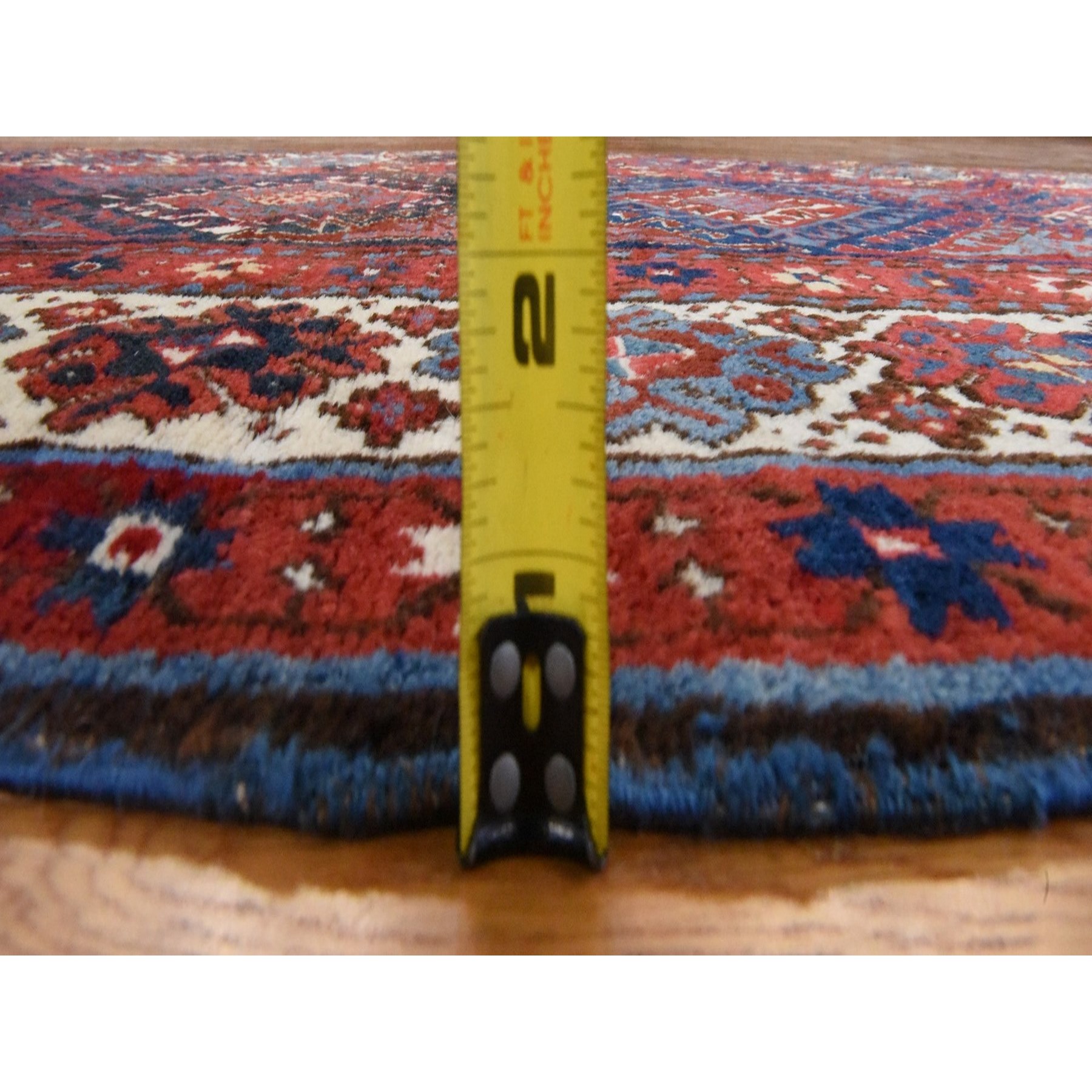4'x9'4" Scarlet Red, Antique Caucasian Kazak, Geometric Design, Natural and Vegetable Dyes, Full, Soft Even Pile and Clean, 100% Wool, Hand Knotted, Oriental, Wide Runner Rug Sh78451