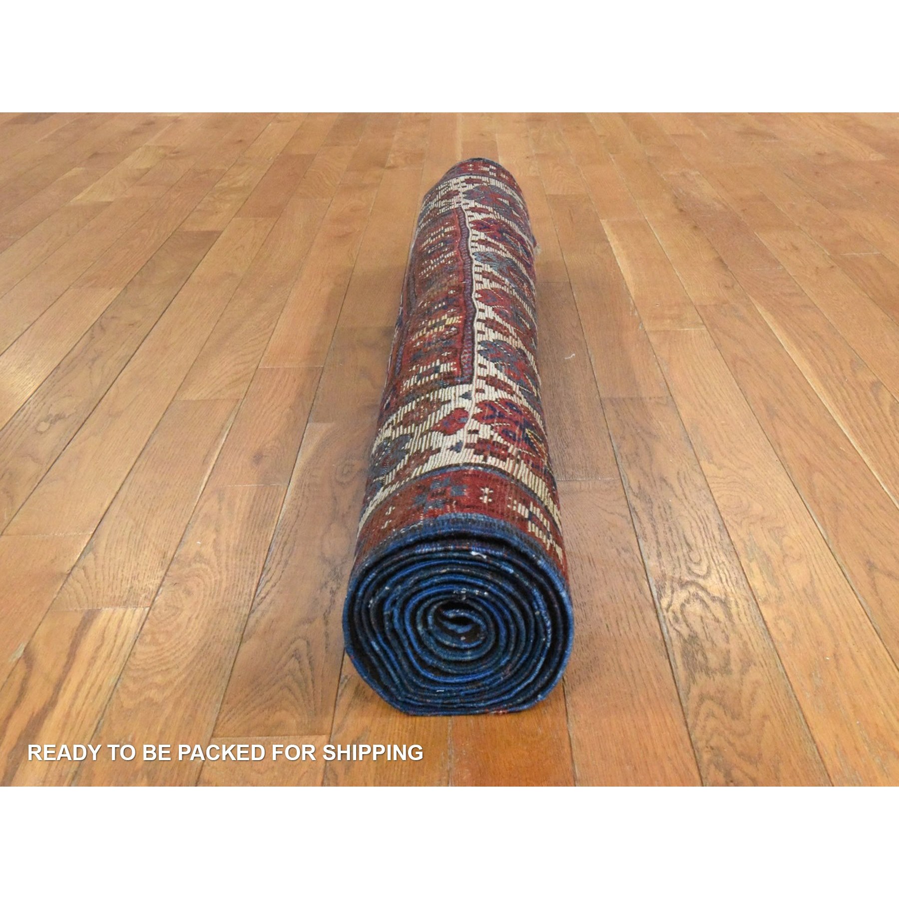 4'x9'4" Scarlet Red, Antique Caucasian Kazak, Geometric Design, Natural and Vegetable Dyes, Full, Soft Even Pile and Clean, 100% Wool, Hand Knotted, Oriental, Wide Runner Rug Sh78451