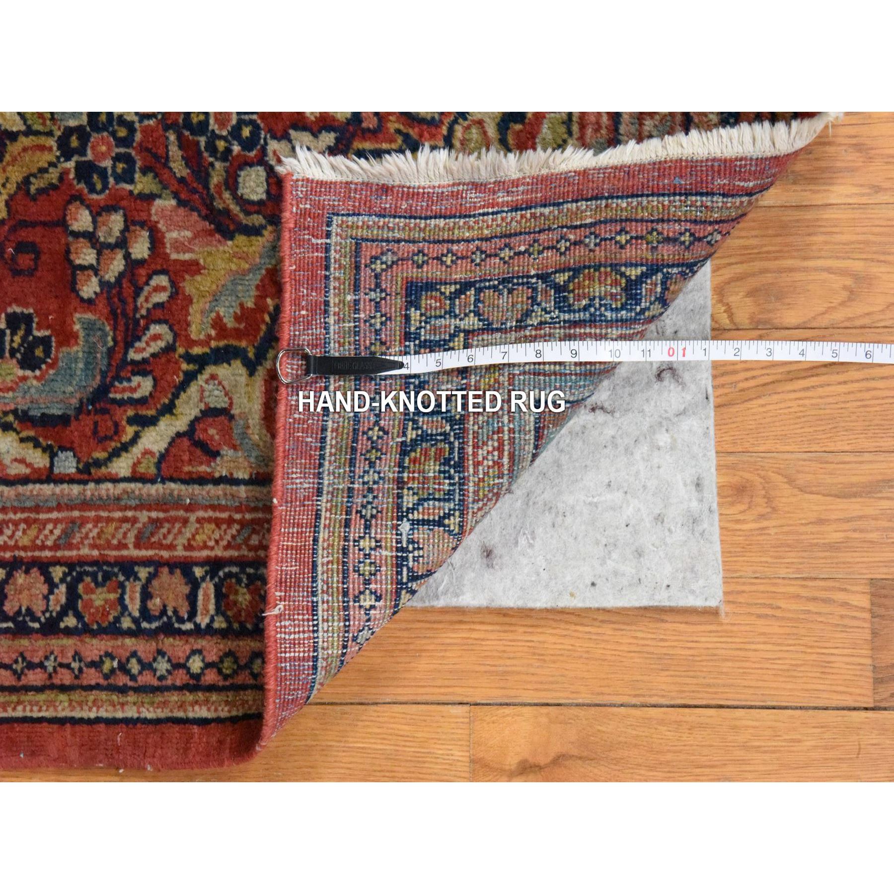 3'7"x15' Chili Red, Semi Antique Persian Sarouk, Medallion Open Field Design, Full and Soft Even Pile and Clean, 100% Wool, Hand Knotted, Wide Runner, Oriental Rug Sh78452
