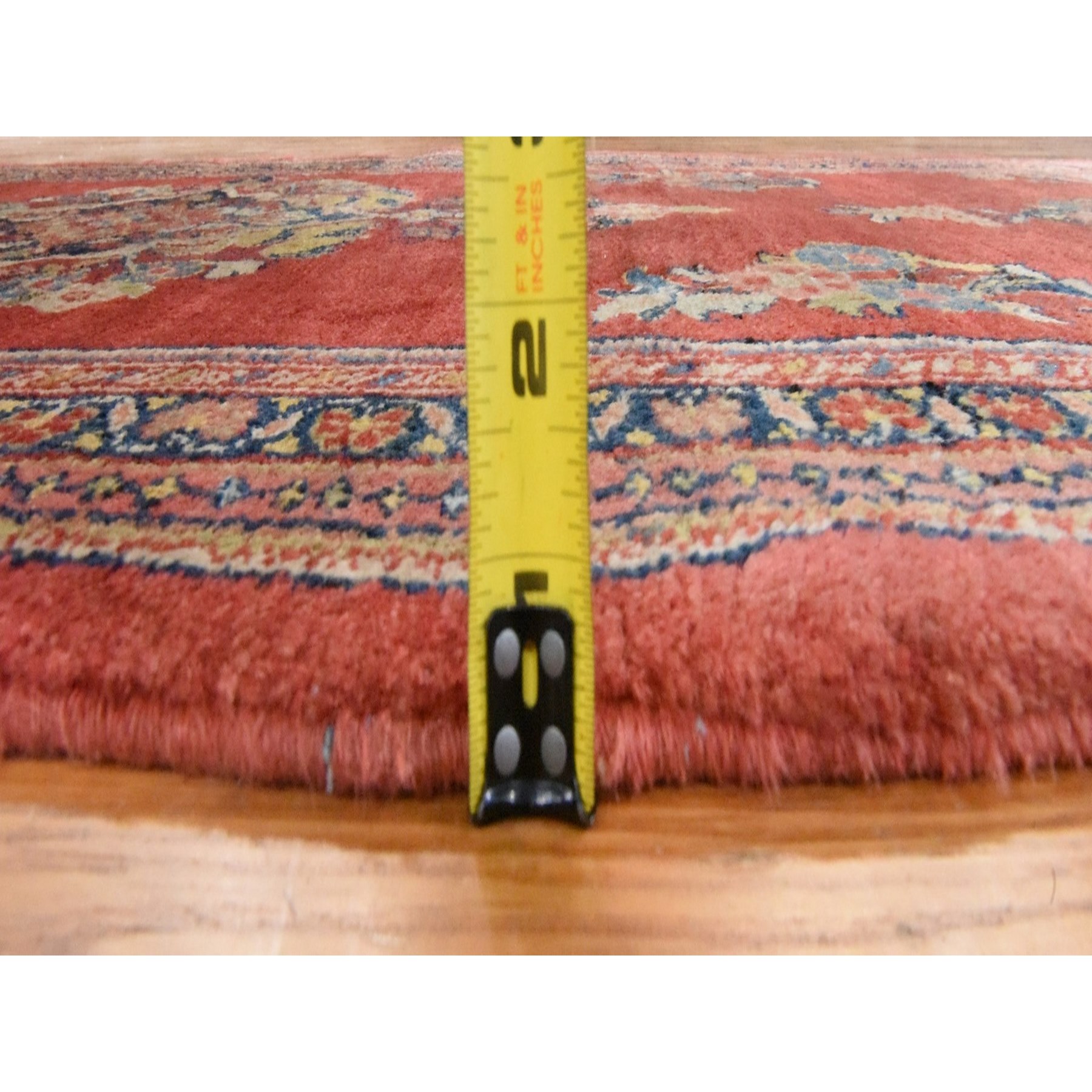 3'7"x15' Chili Red, Semi Antique Persian Sarouk, Medallion Open Field Design, Full and Soft Even Pile and Clean, 100% Wool, Hand Knotted, Wide Runner, Oriental Rug Sh78452