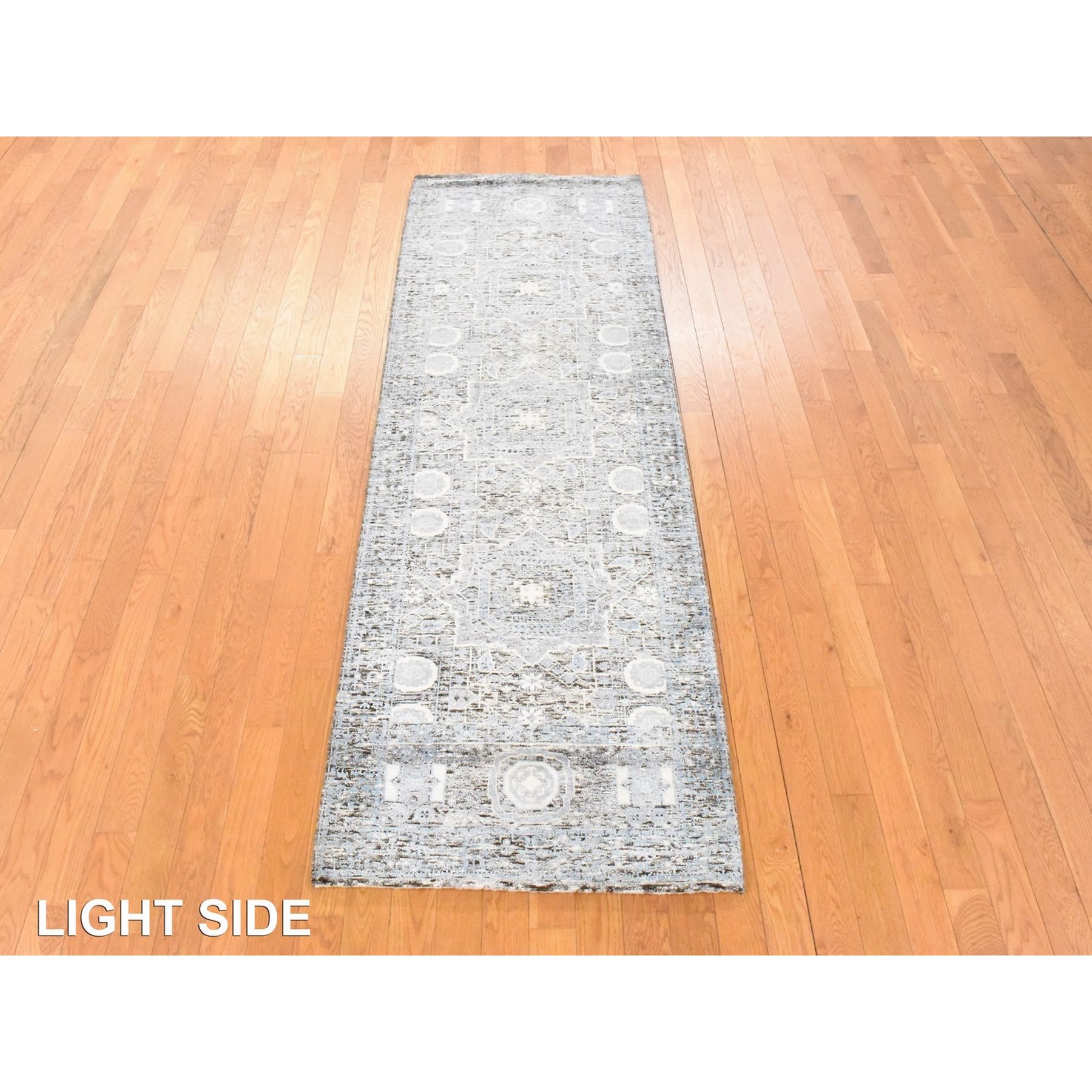 2'7"x8' Powder Blue, Silken Mamluk Design, Washed Out, Hand Knotted, Oriental, Wide Runner Rug Sh78453