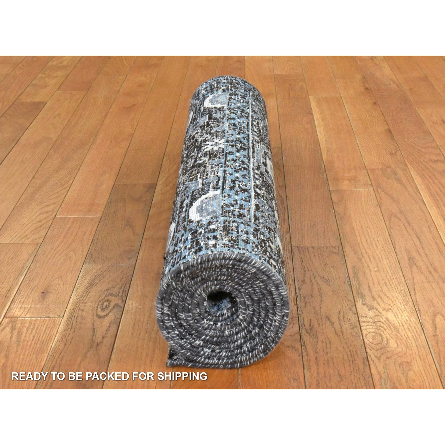 2'7"x8' Powder Blue, Silken Mamluk Design, Washed Out, Hand Knotted, Oriental, Wide Runner Rug Sh78453