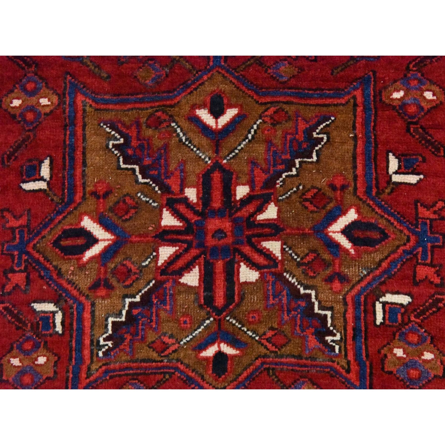 3'4"x10'9" Savvy Red, Semi Antique Persian Heriz, Geometric Medallion Design, Clean, Full and Soft Even Pile, 100% Wool, Hand Knotted, Oriental, Wide Runner Rug Sh78455