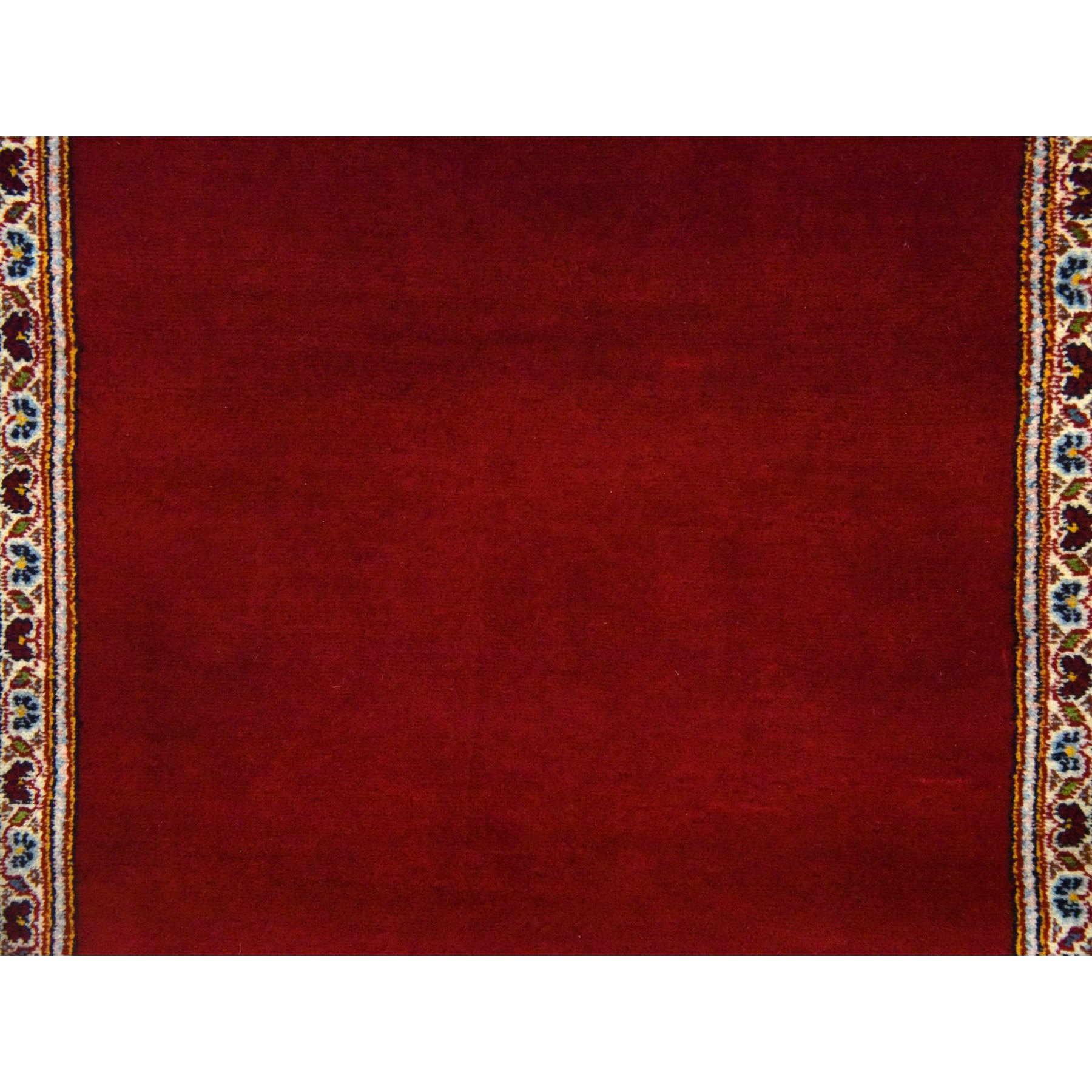 3'5"x12'10" Scarlet Red, Semi Antique Persian Kashan, VIP Open Field Red Carpet Design, Clean, Full and Soft Even Pile, 100% Wool, Hand Knotted, Oriental, Runner Rug Sh78457