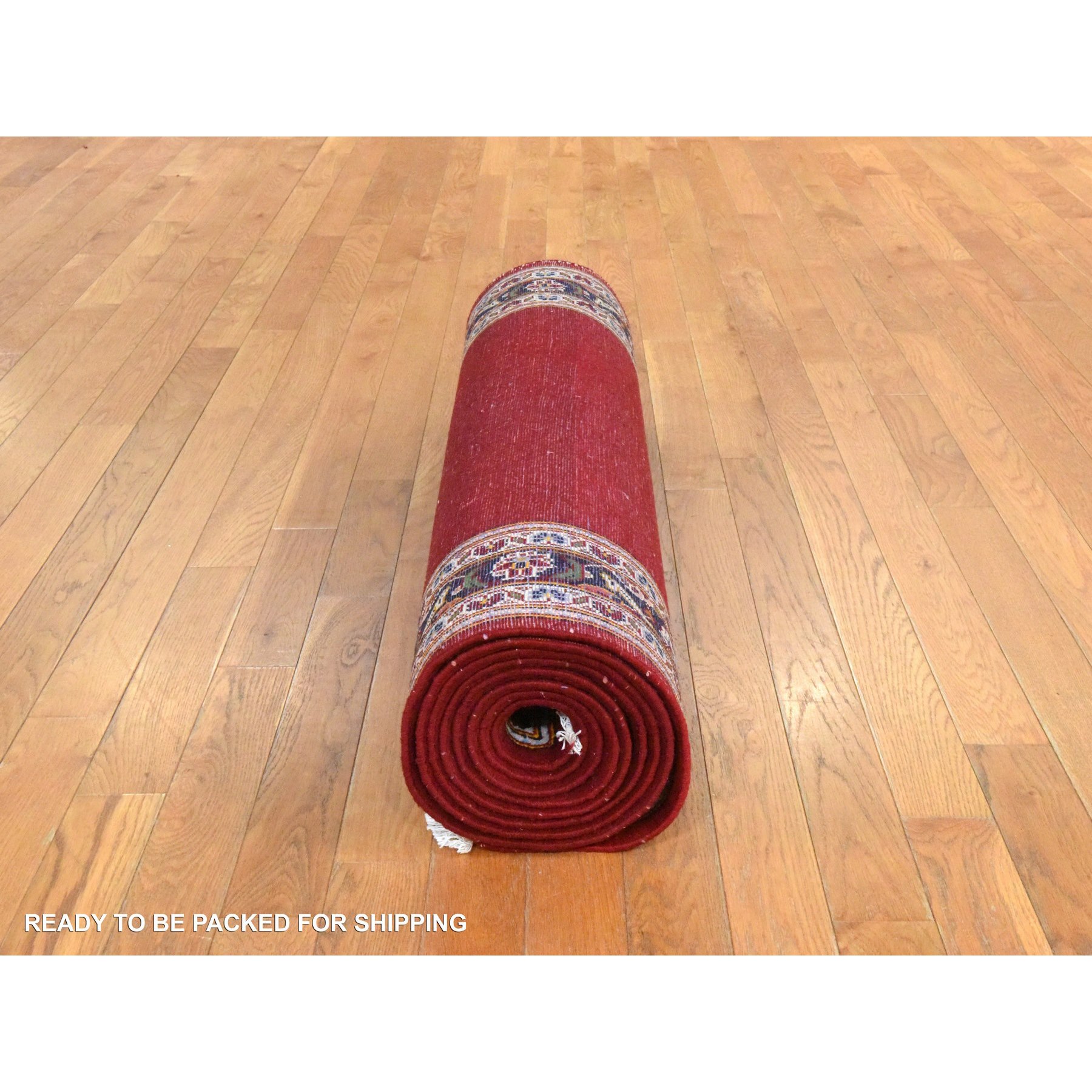 3'5"x12'10" Scarlet Red, Semi Antique Persian Kashan, VIP Open Field Red Carpet Design, Clean, Full and Soft Even Pile, 100% Wool, Hand Knotted, Oriental, Runner Rug Sh78457