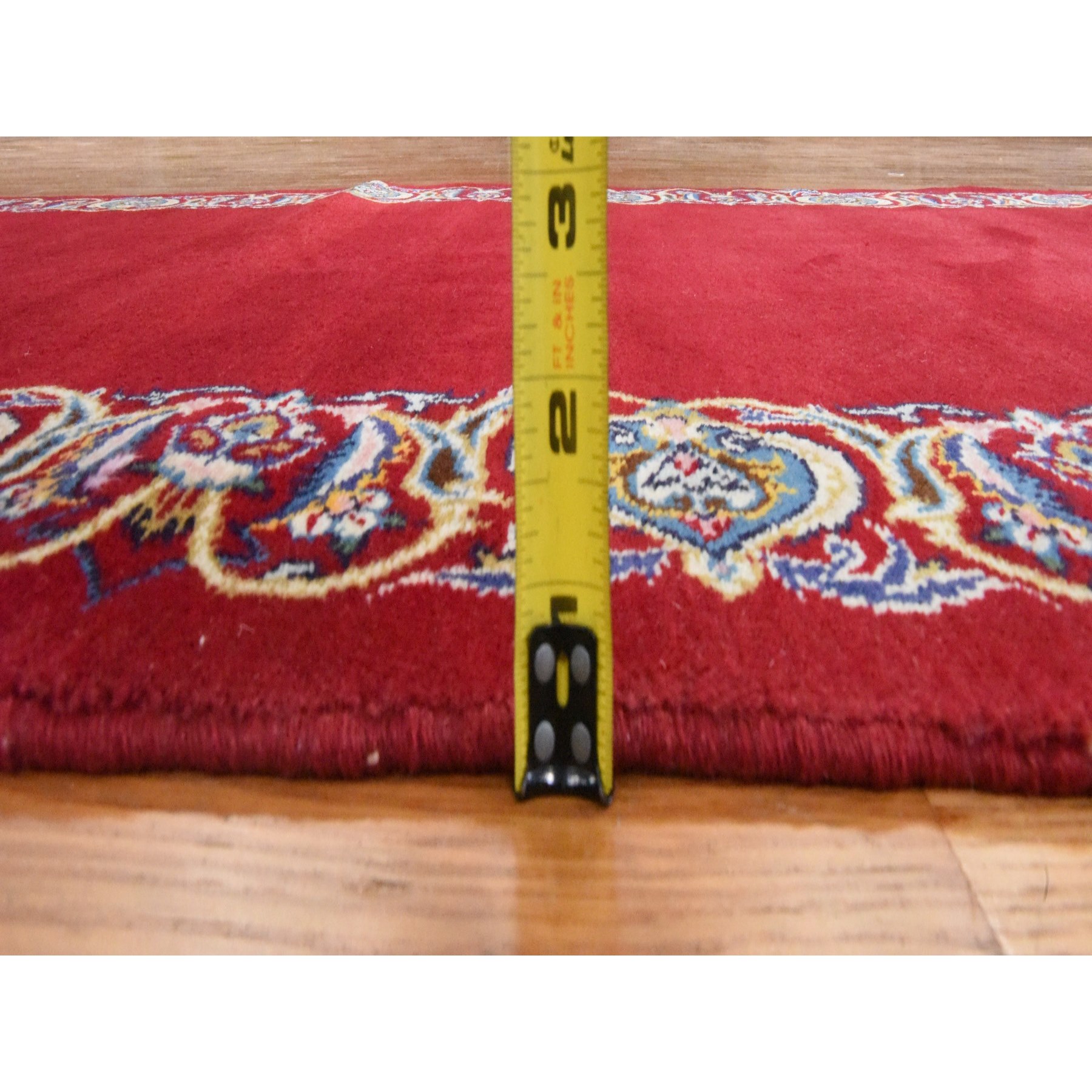 3'5"x13'3" Savvy Red, Semi Antique Persian Kashan, VIP Open Field Red Carpet Design, Clean, Full and Soft Even Pile, 100% Wool, Hand Knotted, Oriental, Runner Rug Sh78458