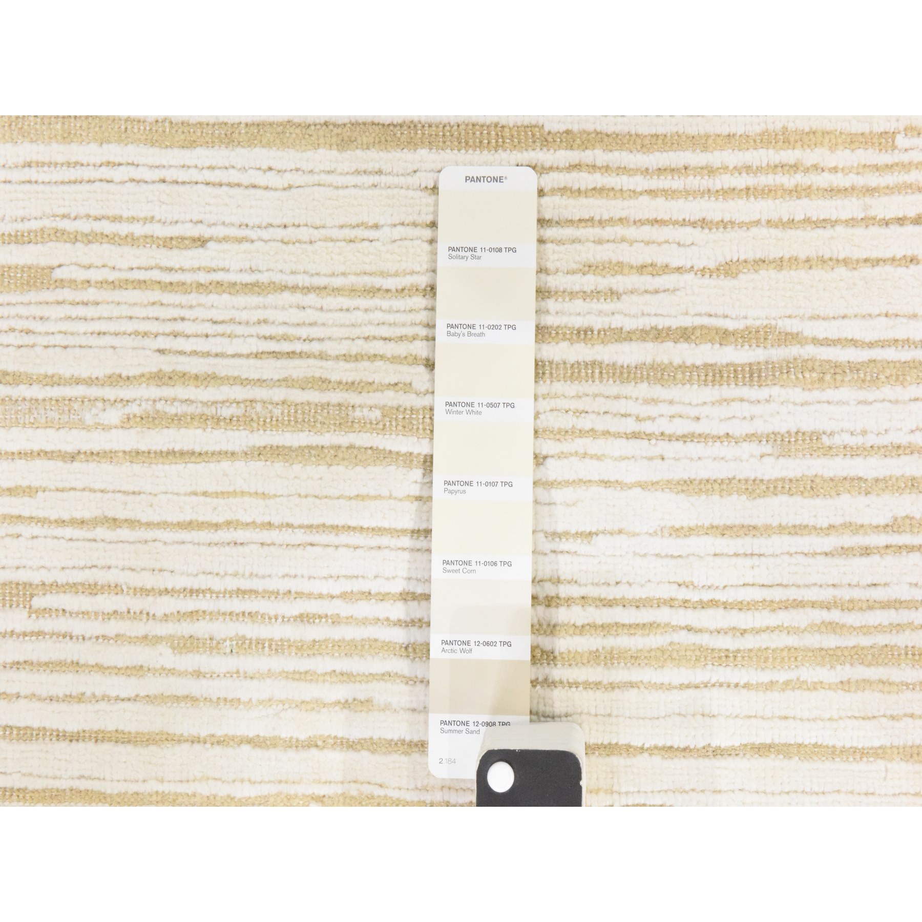 2'x12' Winter White, 100% Wool, Oxidized and Textured, Hand Knotted, Narrow Runner, Oriental Rug Sh78460