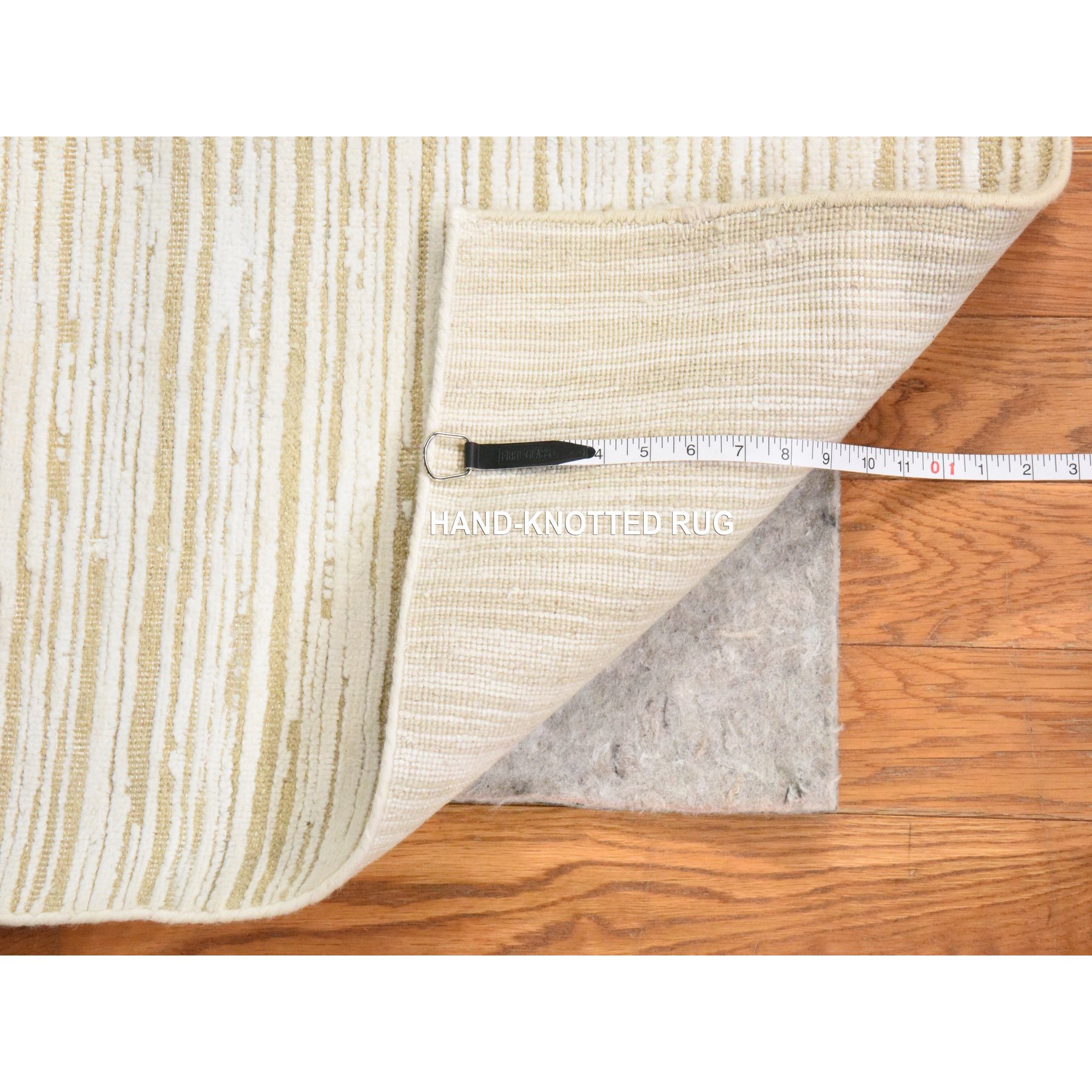2'x12' Winter White, 100% Wool, Oxidized and Textured, Hand Knotted, Narrow Runner, Oriental Rug Sh78460