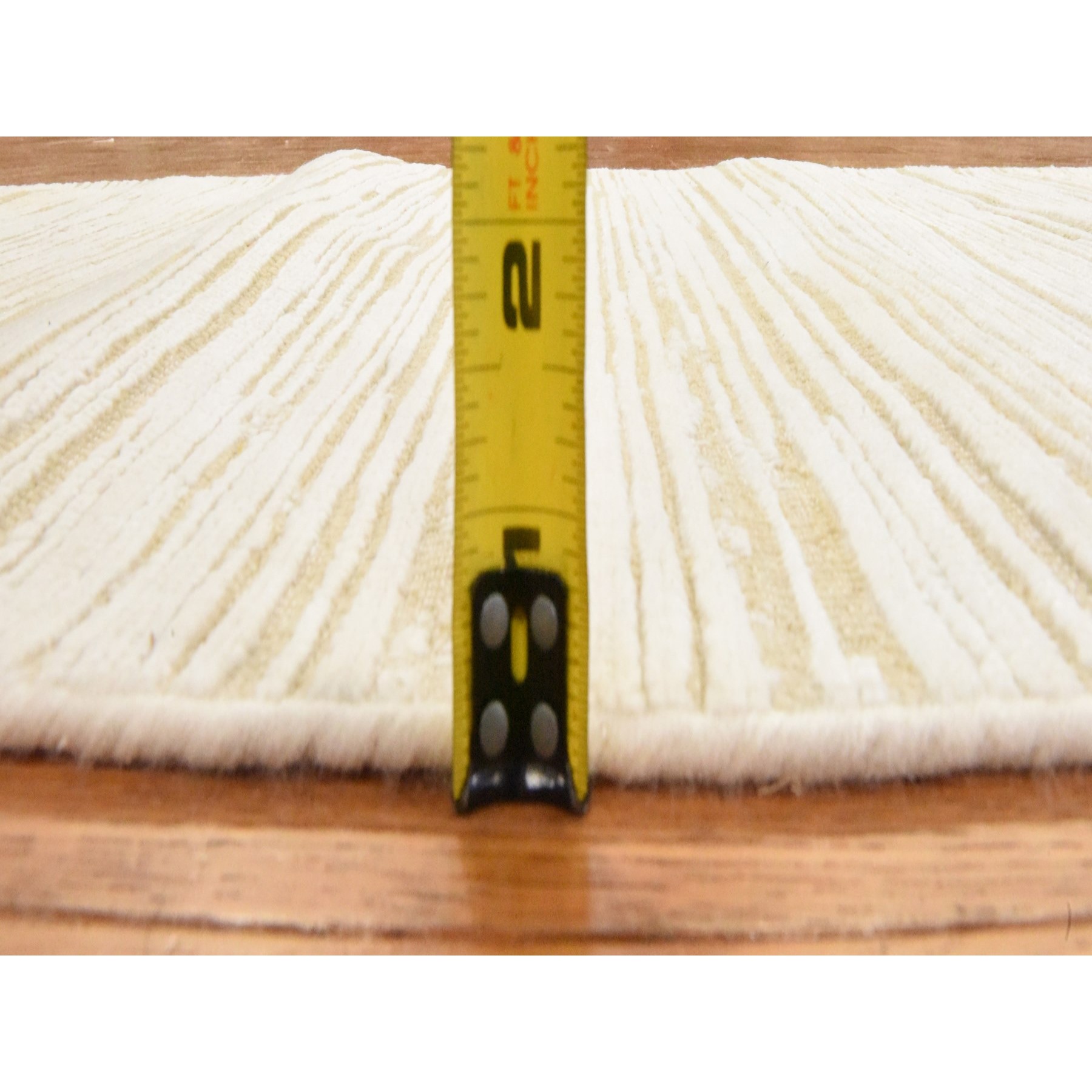 2'x12' Winter White, 100% Wool, Oxidized and Textured, Hand Knotted, Narrow Runner, Oriental Rug Sh78460