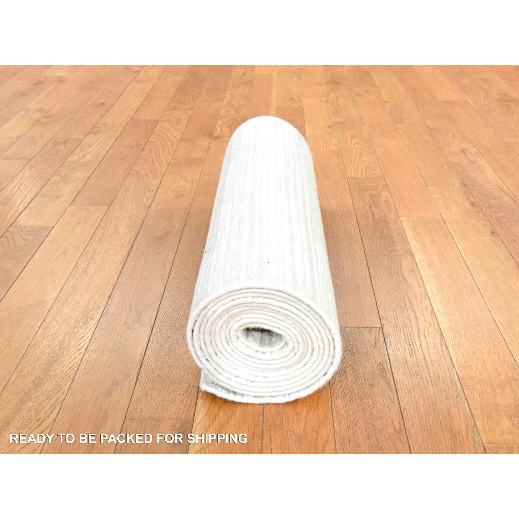 2'x12' Winter White, 100% Wool, Oxidized and Textured, Hand Knotted, Narrow Runner, Oriental Rug Sh78460