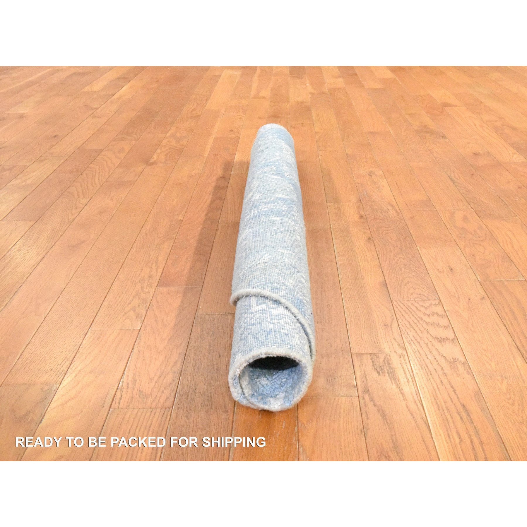 4'x4' Stone Blue, Wool and Pure Silk, Jewelry Design, Hand Knotted, Round, Oriental Rug Sh78461