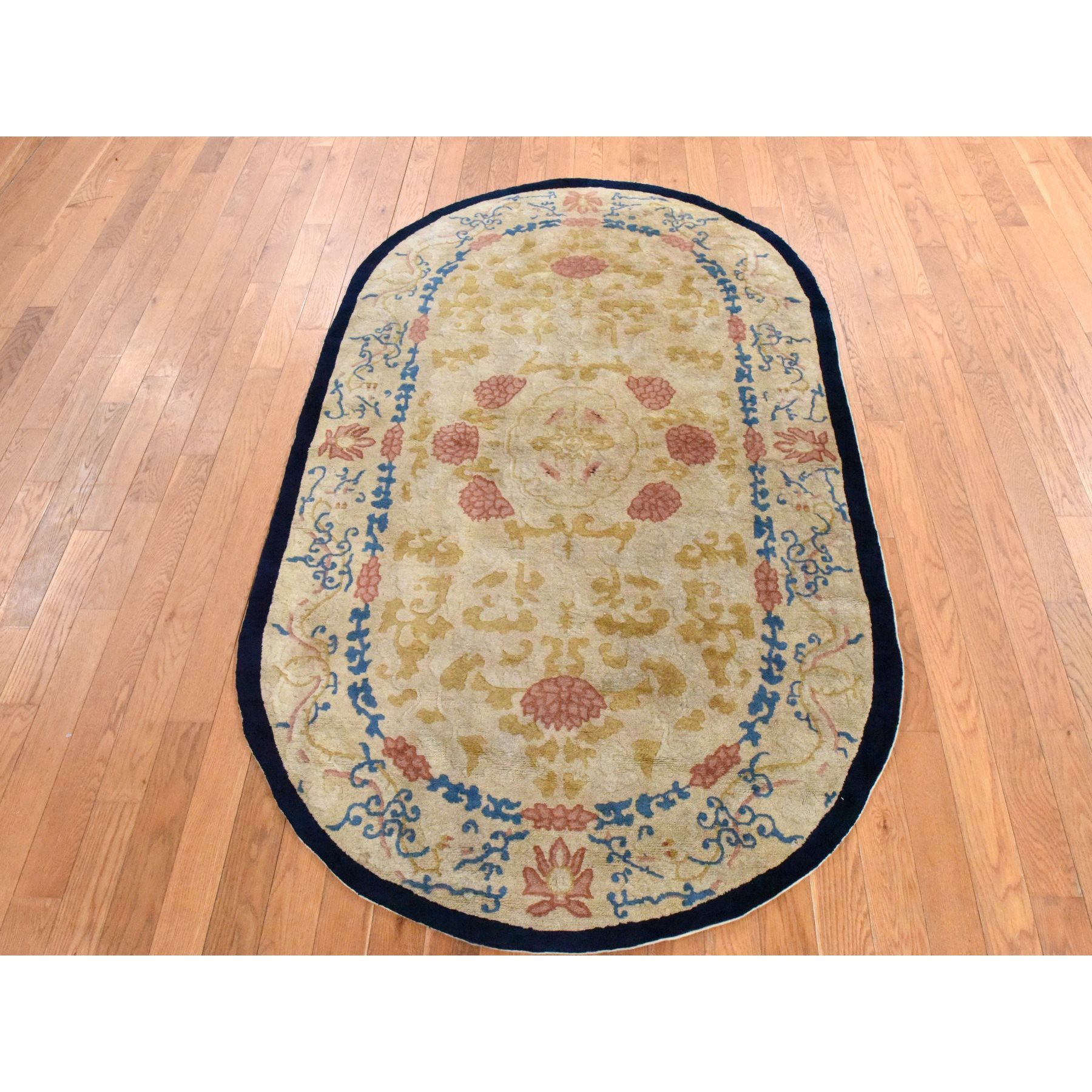 4'x6'9" Khaki Brown, Antique Chinese Peking, Full Pile, Clean, Excellent Condition, Oval Shape, 100% Wool, Hand Knotted Oriental Rug Sh78462