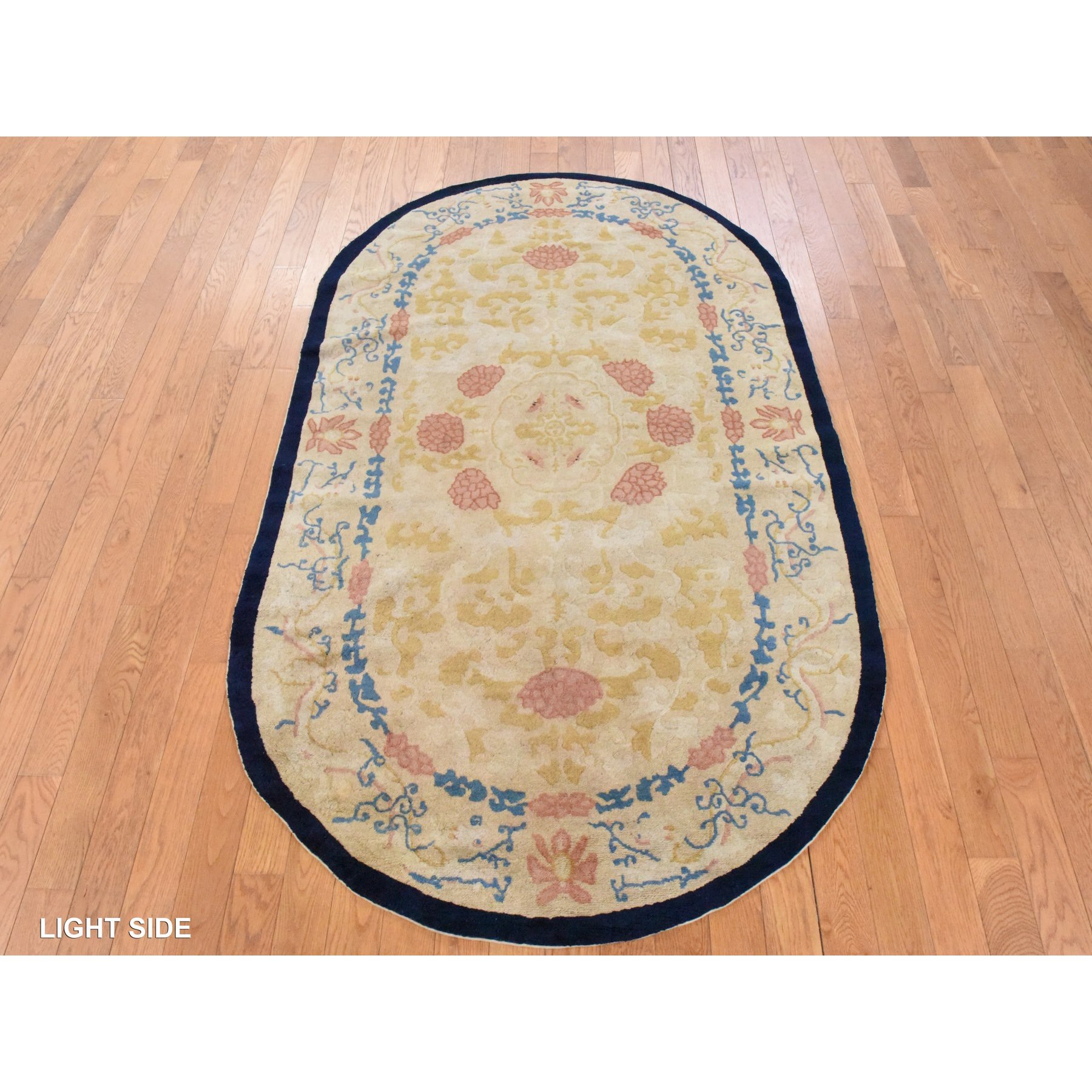 4'x6'9" Khaki Brown, Antique Chinese Peking, Full Pile, Clean, Excellent Condition, Oval Shape, 100% Wool, Hand Knotted Oriental Rug Sh78462