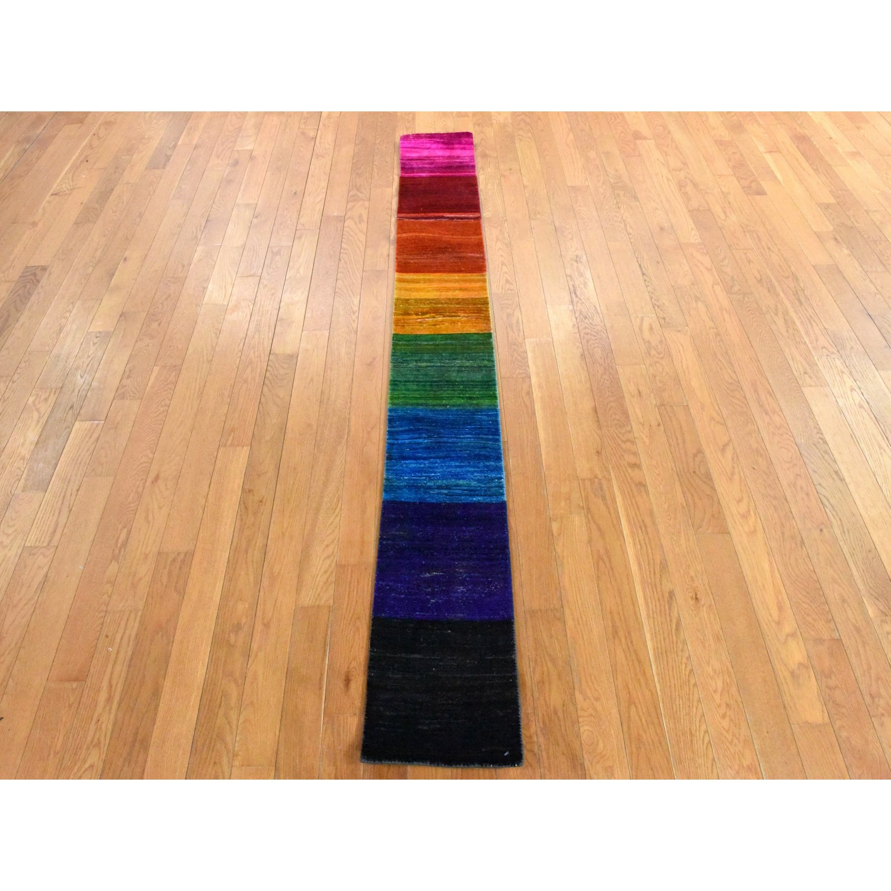 1'x9' Yellow, Colorful Chart Blanket, Sample, Sari Silk Hand Knotted Oriental Rug to Take Orders From Sh78463