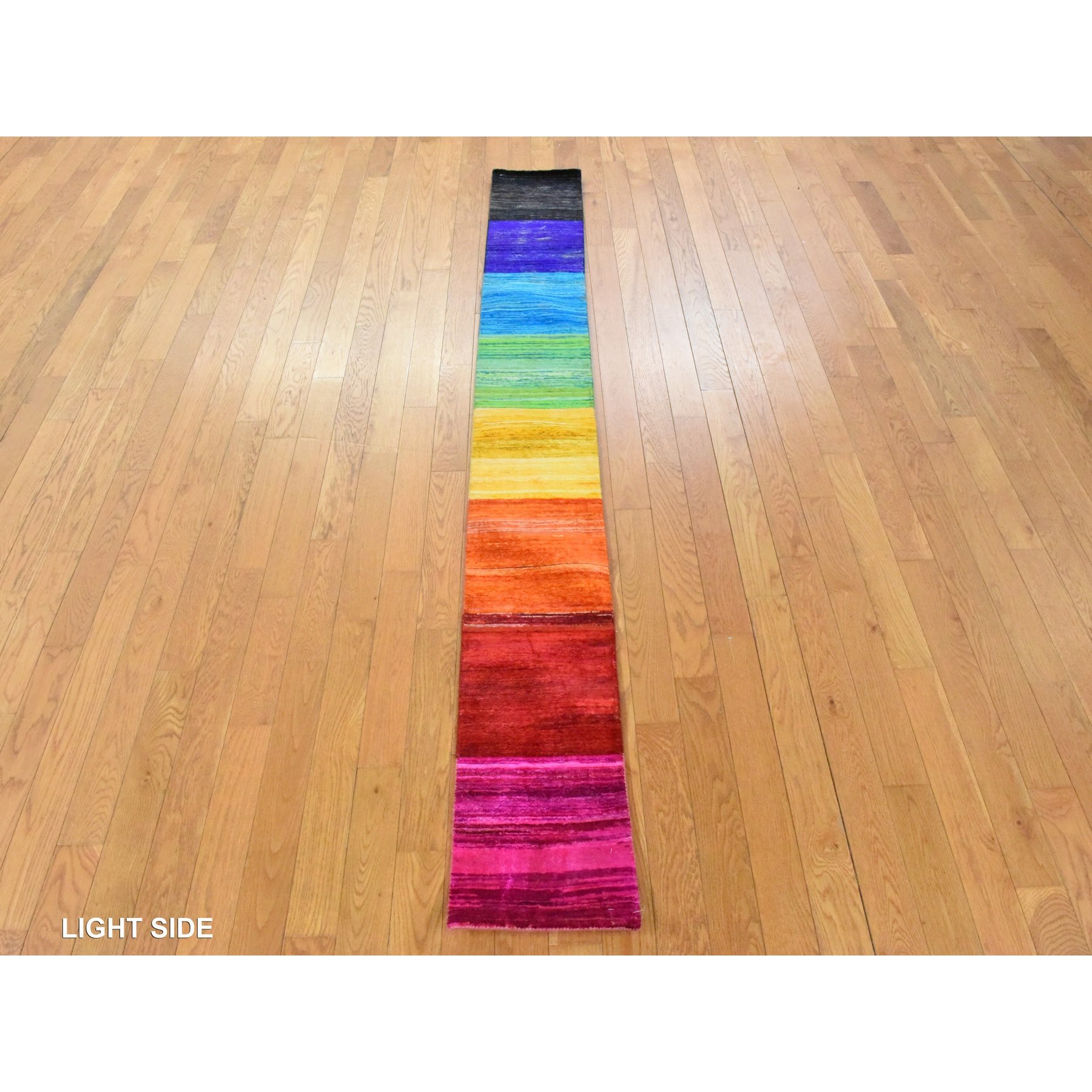 1'x9' Yellow, Colorful Chart Blanket, Sample, Sari Silk Hand Knotted Oriental Rug to Take Orders From Sh78463