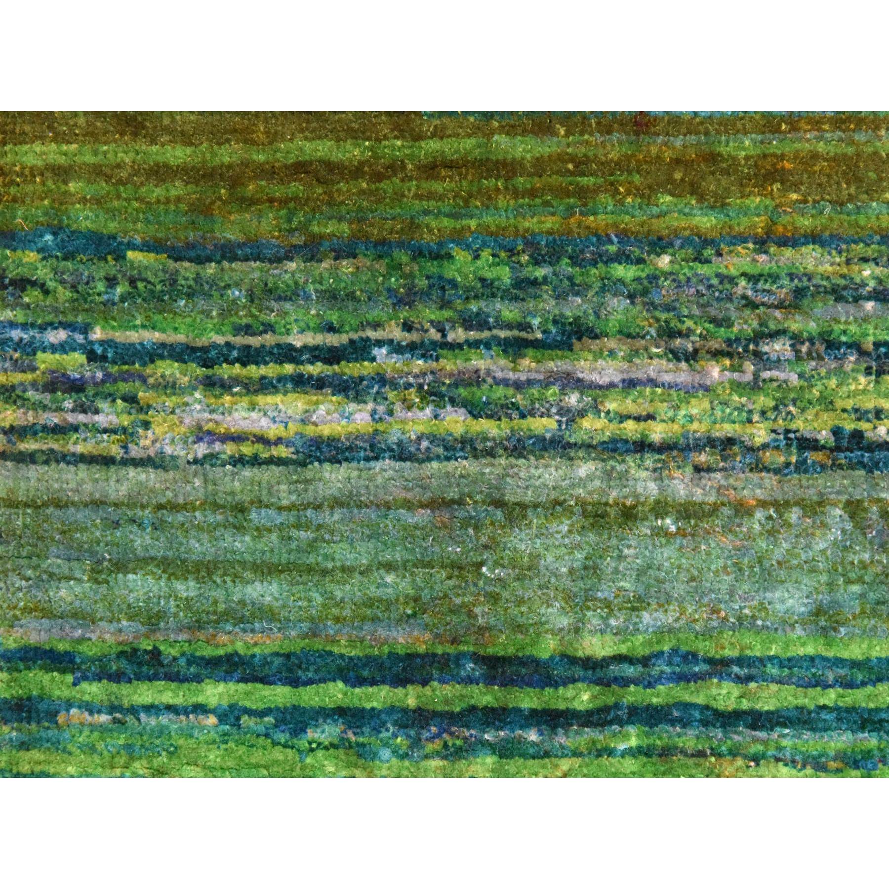 1'x9' Yellow, Colorful Chart Blanket, Sample, Sari Silk Hand Knotted Oriental Rug to Take Orders From Sh78463