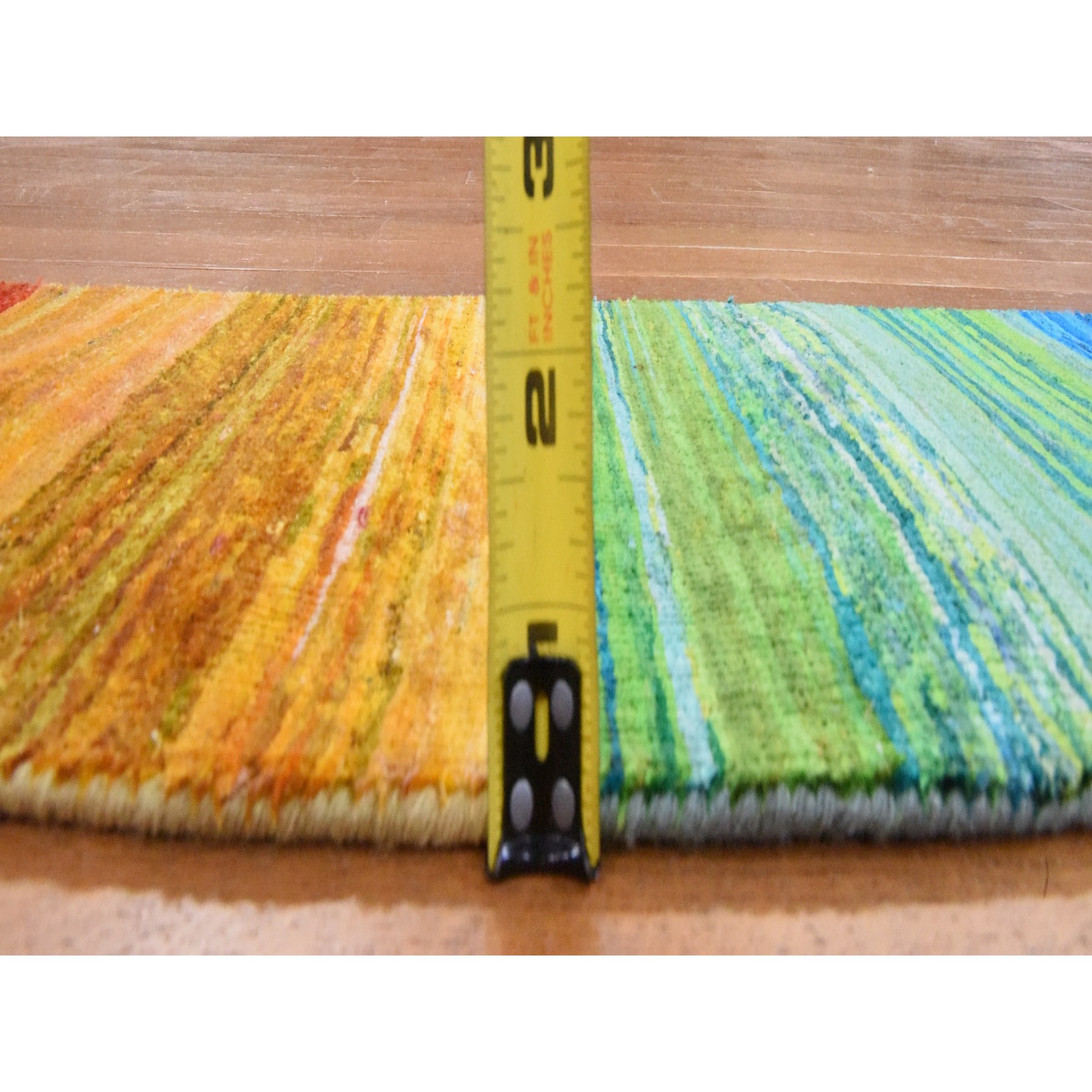 1'x9' Yellow, Colorful Chart Blanket, Sample, Sari Silk Hand Knotted Oriental Rug to Take Orders From Sh78463