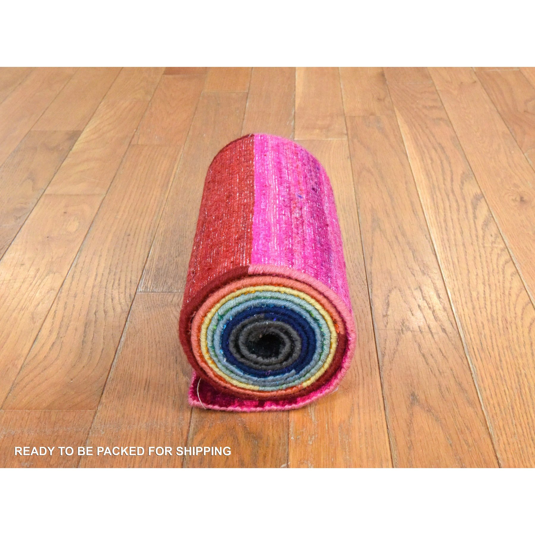 1'x9' Yellow, Colorful Chart Blanket, Sample, Sari Silk Hand Knotted Oriental Rug to Take Orders From Sh78463