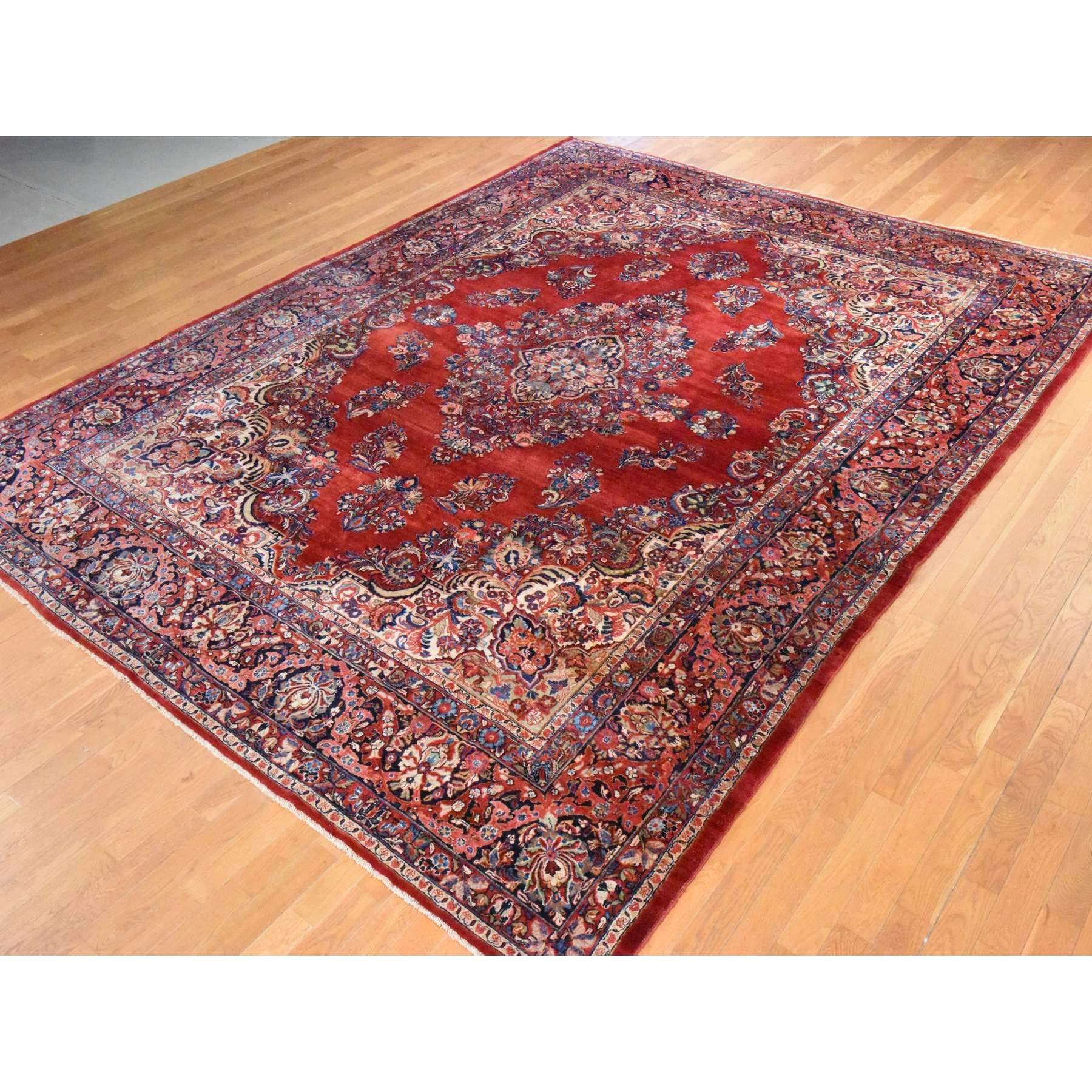 10'2"x13'3" Scarlet Red, Semi Antique Persian Sarouk, Full Pile, Clean, Excellent Condition, 100% Wool, Hand Knotted, Oriental Rug Sh78464