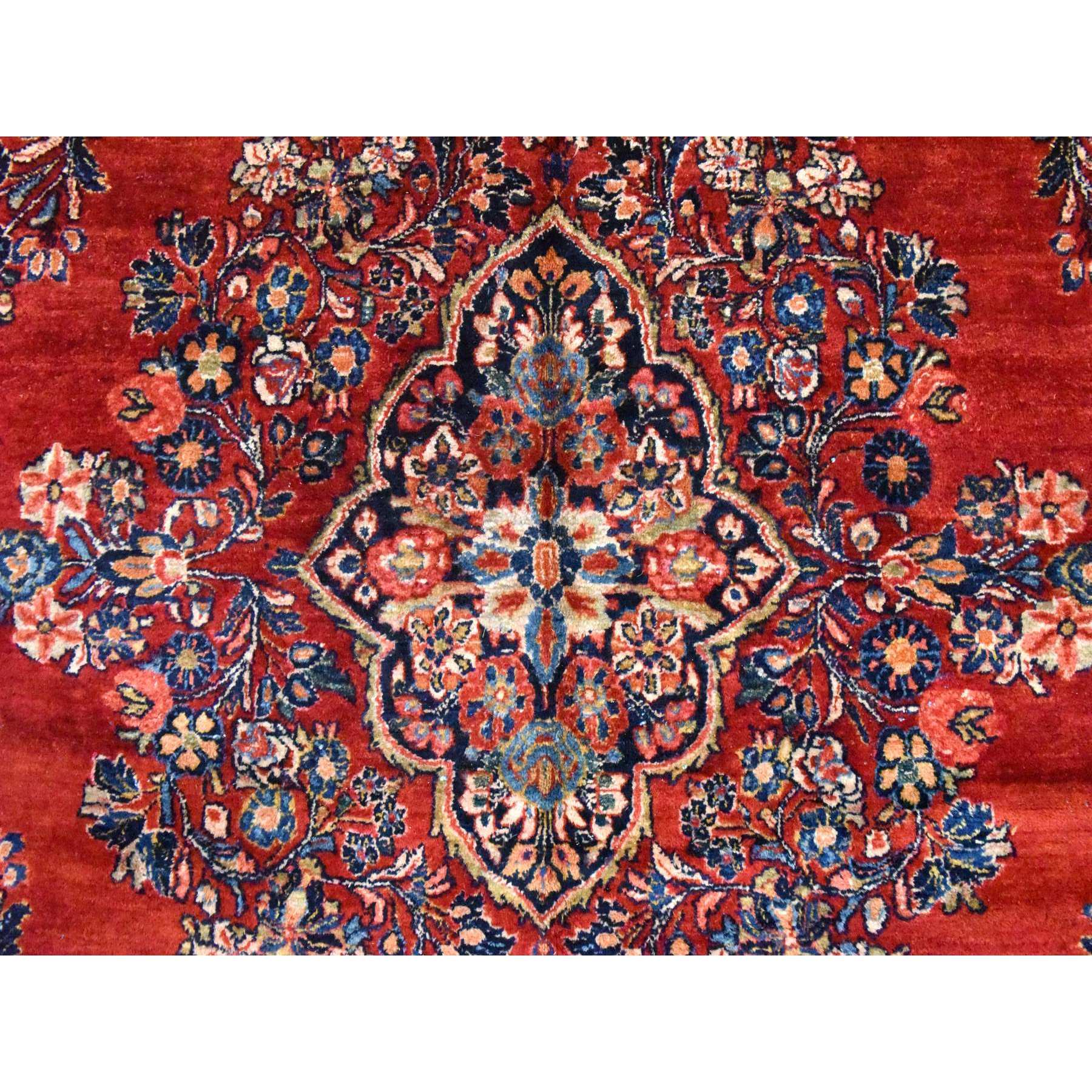 10'2"x13'3" Scarlet Red, Semi Antique Persian Sarouk, Full Pile, Clean, Excellent Condition, 100% Wool, Hand Knotted, Oriental Rug Sh78464
