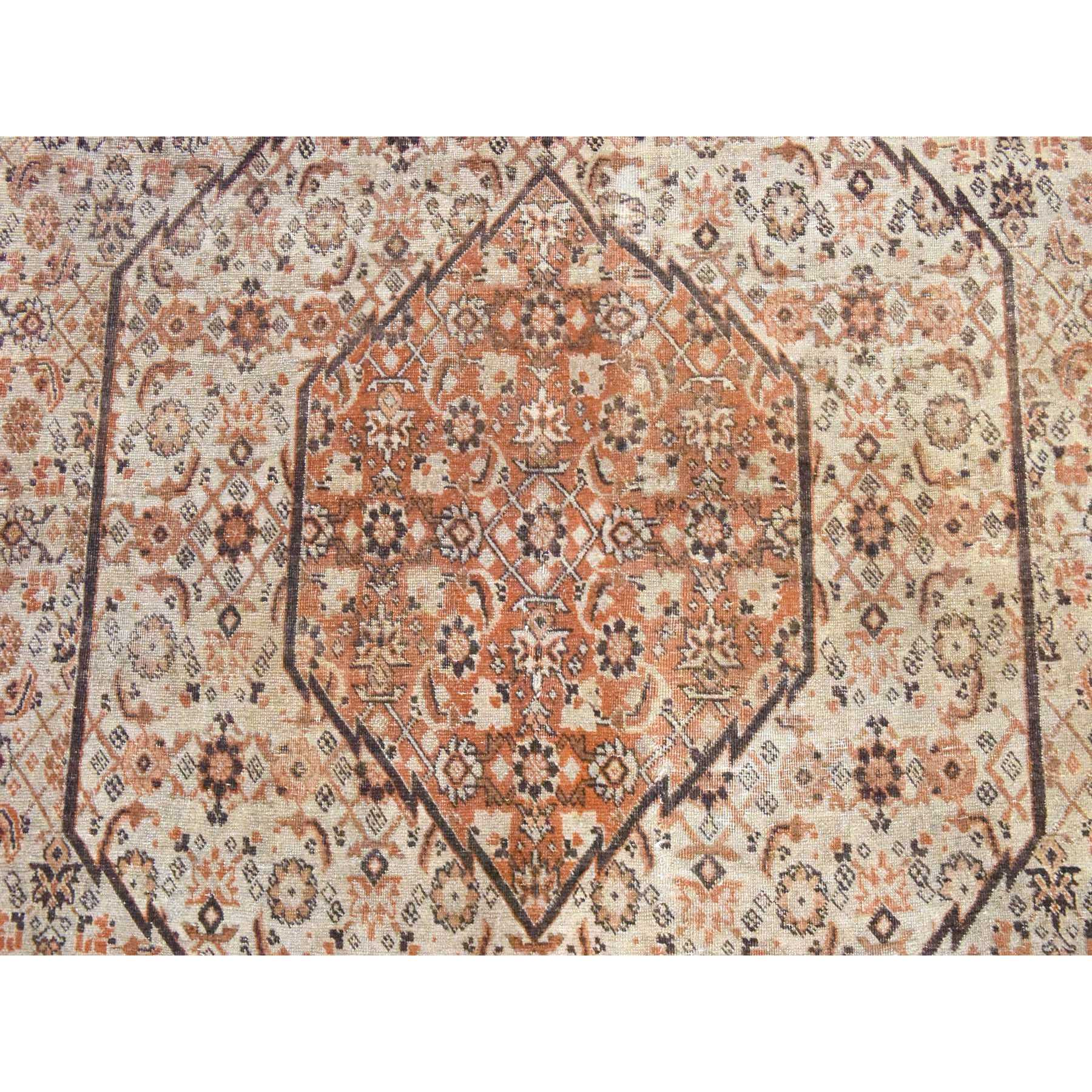 9'2"x12'9" Alabaster White, Antique Persian Haja Jalili Tabriz, Clean, Evenly Worn, Serrated Fish Mahi Medallion Design, 100% Wool, Hand Knotted, Oriental Rug Sh78465