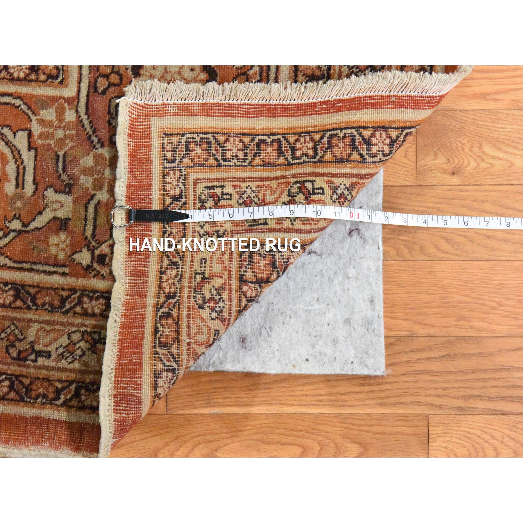9'2"x12'9" Alabaster White, Antique Persian Haja Jalili Tabriz, Clean, Evenly Worn, Serrated Fish Mahi Medallion Design, 100% Wool, Hand Knotted, Oriental Rug Sh78465